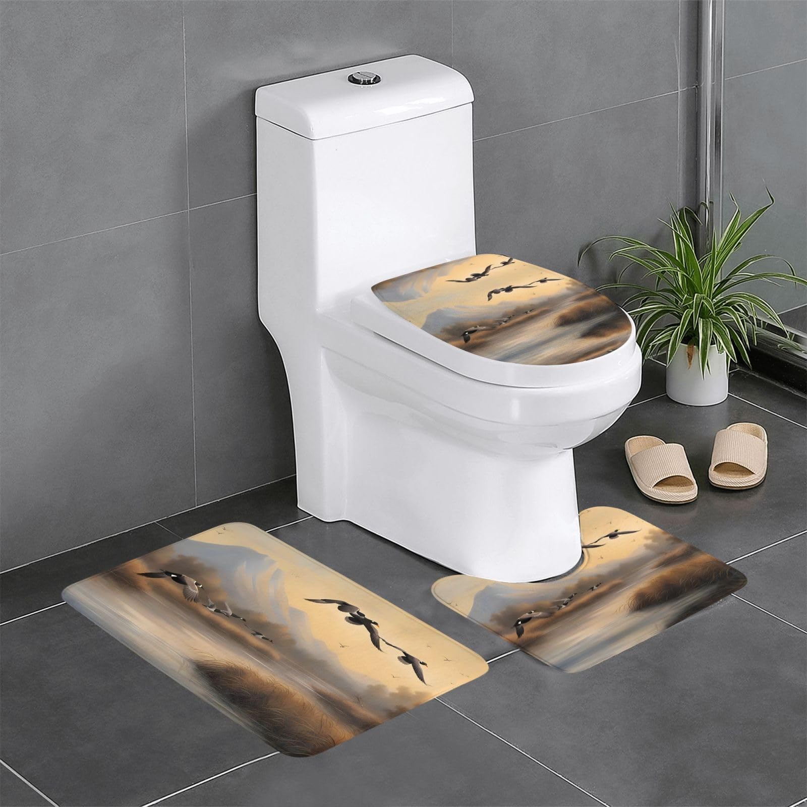 Tapis de bain antidérapants durables lot de 3 séchage rapide motif canards sauvages