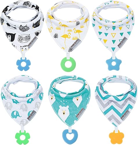 Paquete de 6 baberos tipo bandana para bebé paquete de 6 juguetes para dentición fabricados con 100 algodón orgánico absorbentes y suaves unisex