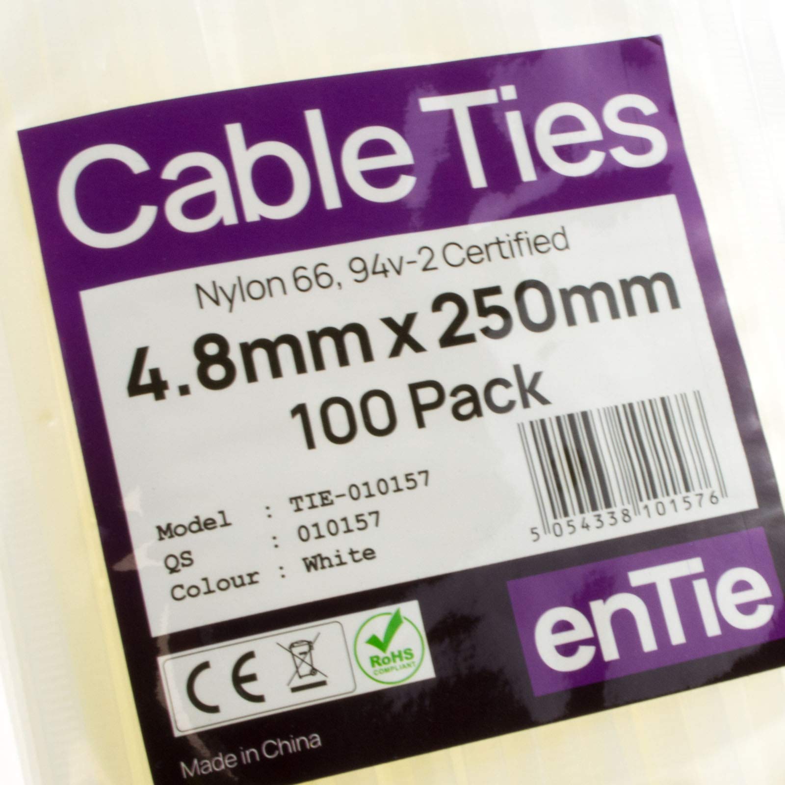 EnTie Kabelbinder Aus Nylon 66, 4,8 X 200 Mm, Weiß, UL-zertifiziert – 100 Stück Für Kabelmanagement & Organisation