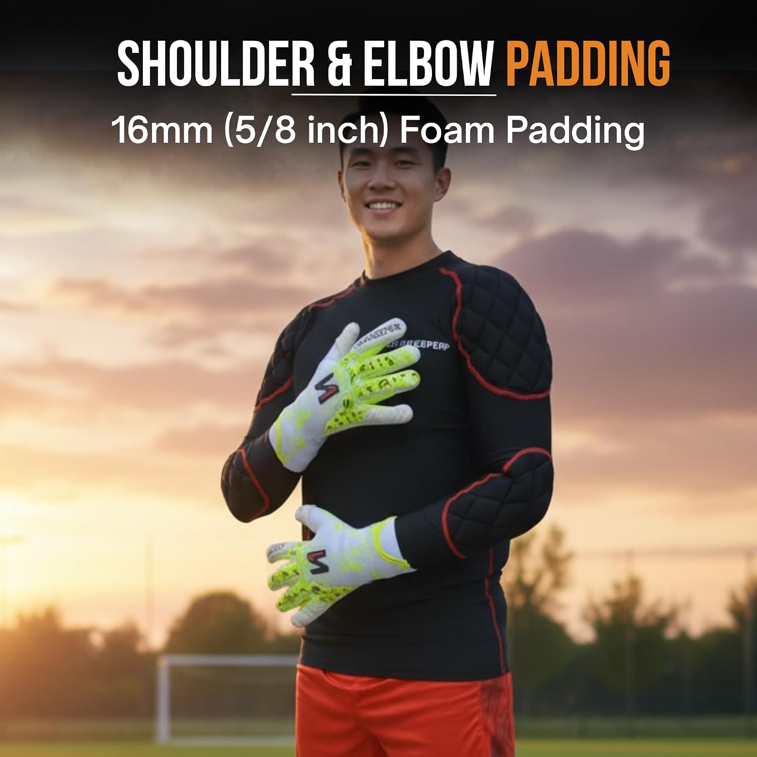 ONEKEEPER 16mm Goalkeeper Padded Compression Long Sleeve Shirt - Kids, Youth & Adult Undershirt Protective Soccer Base Layer