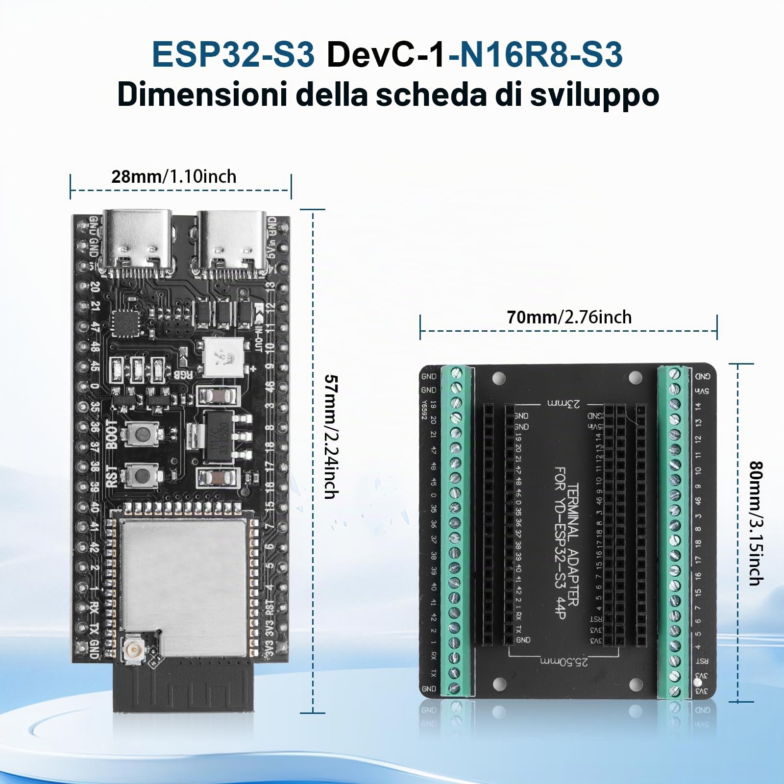 Scheda di sviluppo ESP32-S3 DevC-1-N16R8-S3 con scheda di espansione AYWHP Wi-Fi + BLE MCU ESP32-S3 Modulo completamente integrato Compatibile con Arduino (1 pezzo)