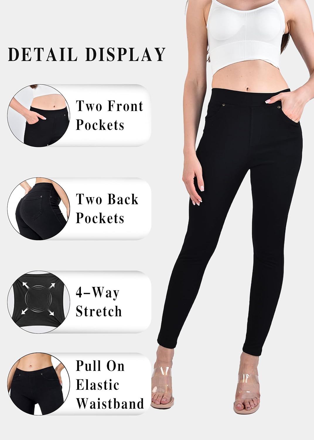 Stretchy Jeans for Women Pull On Jeggings Tummy Control Skinny Leggings with Pockets Trendy Casual - Image 5