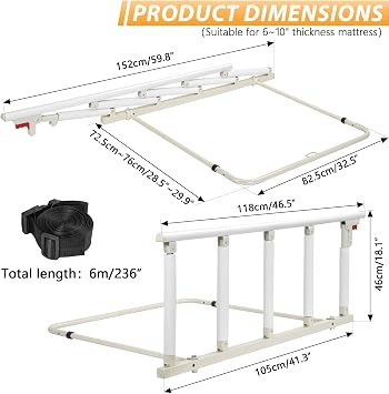 OUUTMEE Foldable Bed Rail for Elderly Adults, Assist Handle Safety Rail | Adjustable Anti-Fall Bed Guard for Seniors, Pregnant & Post-Surgery Patients, Fits King/Queen/Twin/Full Mattresses