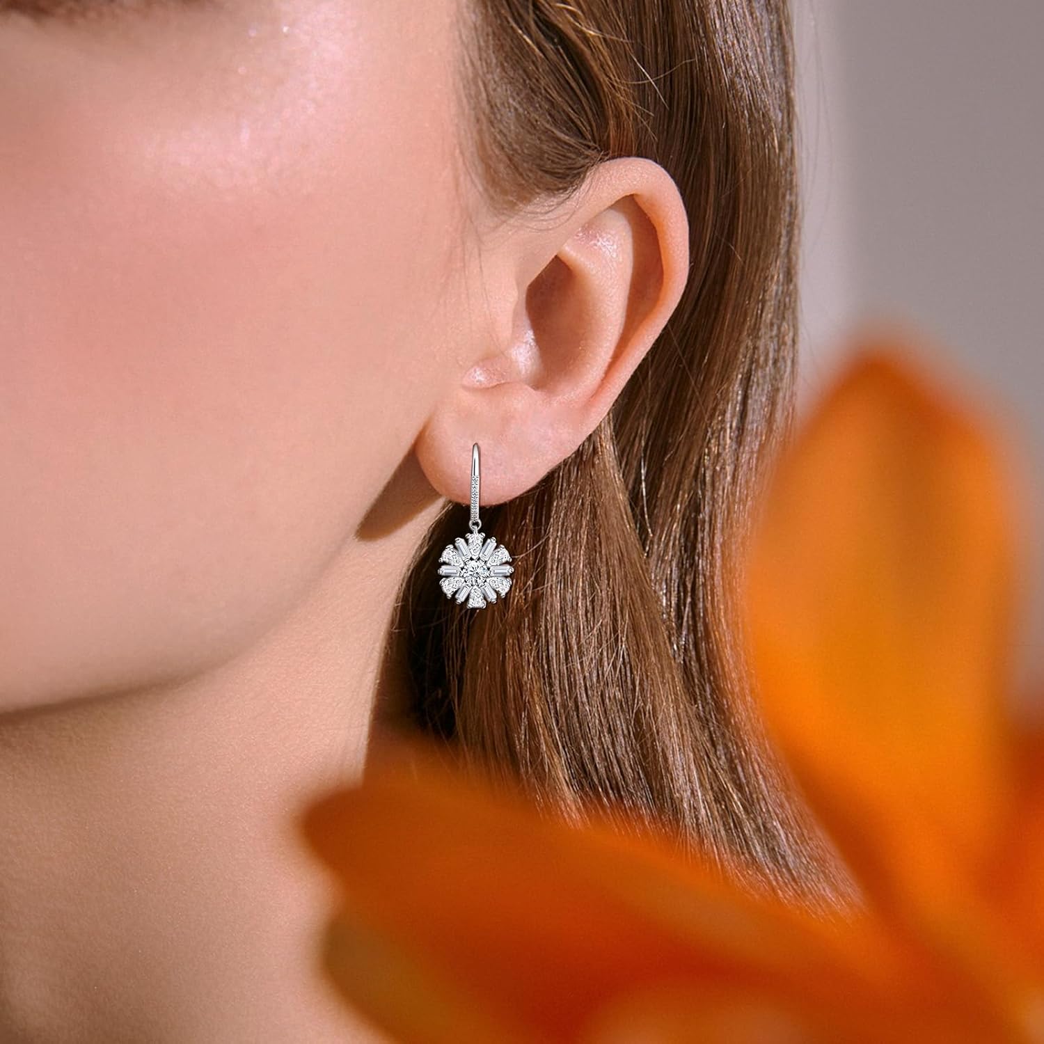 Sterling Silver Dangle Hoop CZ Earrings Charms Hypoallergenic Fashion Dainty Drop Hoop Jewelry with Cubic Zirconia Birthday Gift for Women - Image 2