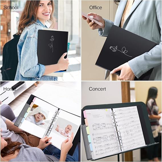 Uquelic Presentation Ring Binder, A4 Display Folder with 50 Punched Pockets and 6 Divider Pages, Display File Plastic Sleeves for Documents, Certificates, Receipts, Silver Rose Print