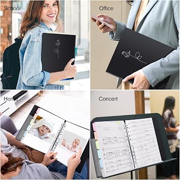 Uquelic Presentation Ring Binder, A4 Display Folder with 50 Punched Pockets and 6 Divider Pages, Display File Plastic Sleeves for Documents, Certificates, Receipts, Silver Rose Print