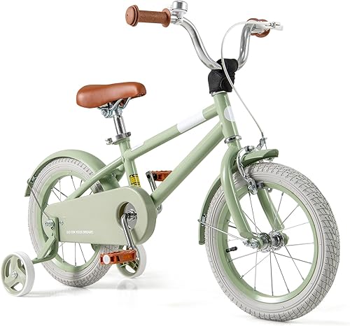 Miniatura 15 de BABY JOY Bicicleta infantil de macarones coloridos, de 12, 14, 16 y 18 pulgadas, bicicleta deportiva para niños con ruedas de entrenamiento, Verde