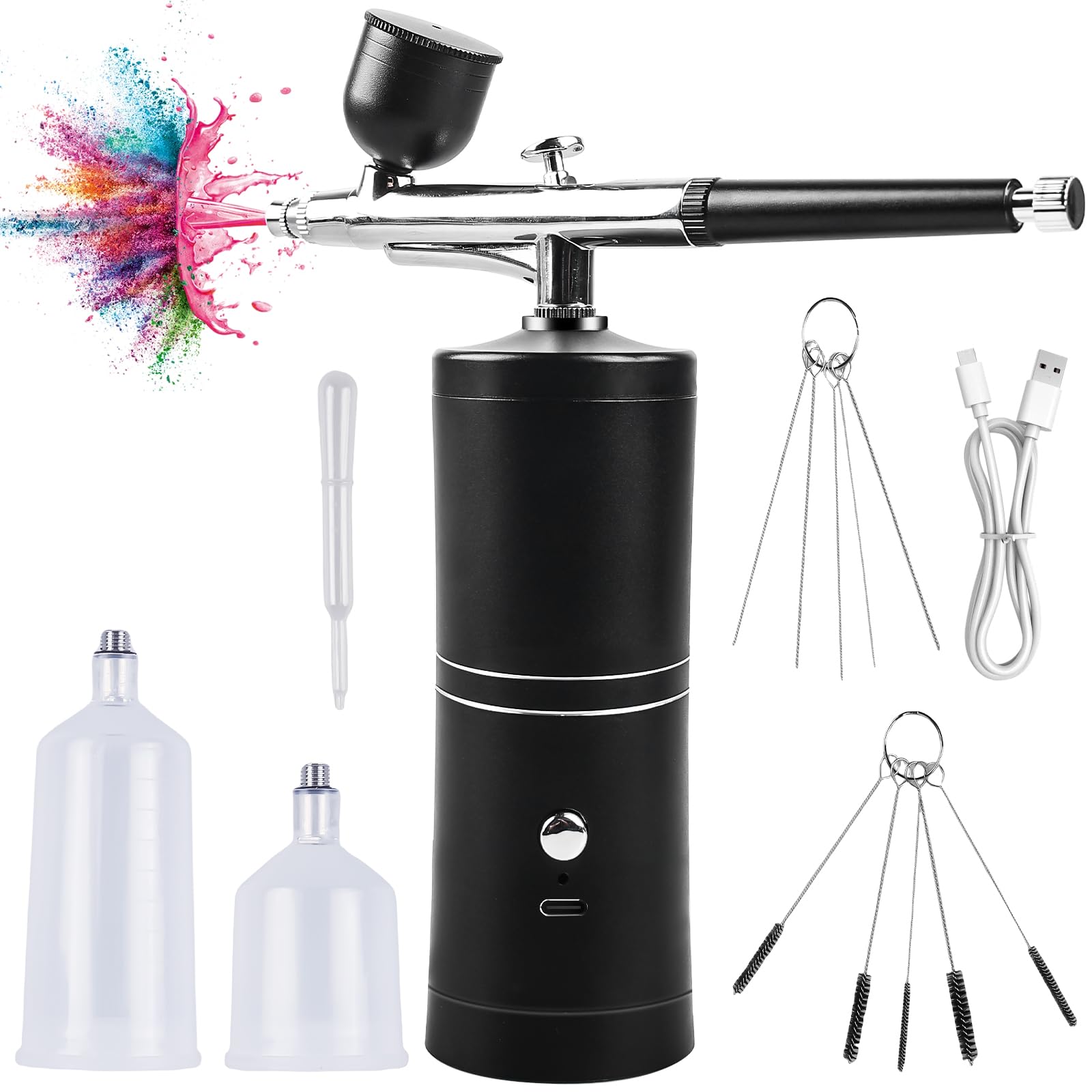 Juego de aerógrafo portátil, con compresor recargable, pistola de aerógrafo de mano para decoración de uñas, maquillaje, decoración de pasteles, tatuajes, pintura facial y pistola aerógrafo, juego de