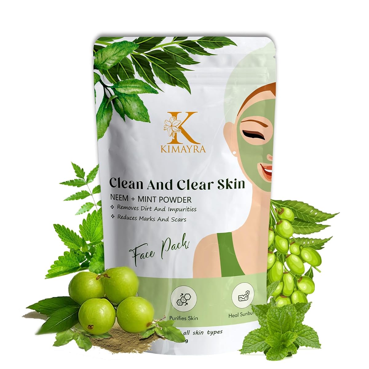 Kimayra Organic Neem + Mint Face Pack Powder For Clean & Clear Skin | Help In