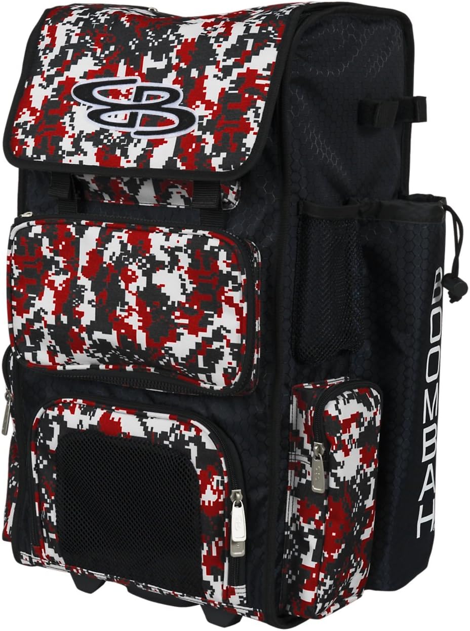 Boombah Rolling Superpack Baseball / Softball Gear Bag - 23-1/2" x 13-1/2" x 9-1/2" - Camo Series 20 Colors - Telescopic Handle and Holds 4 Bats - Wheeled Version