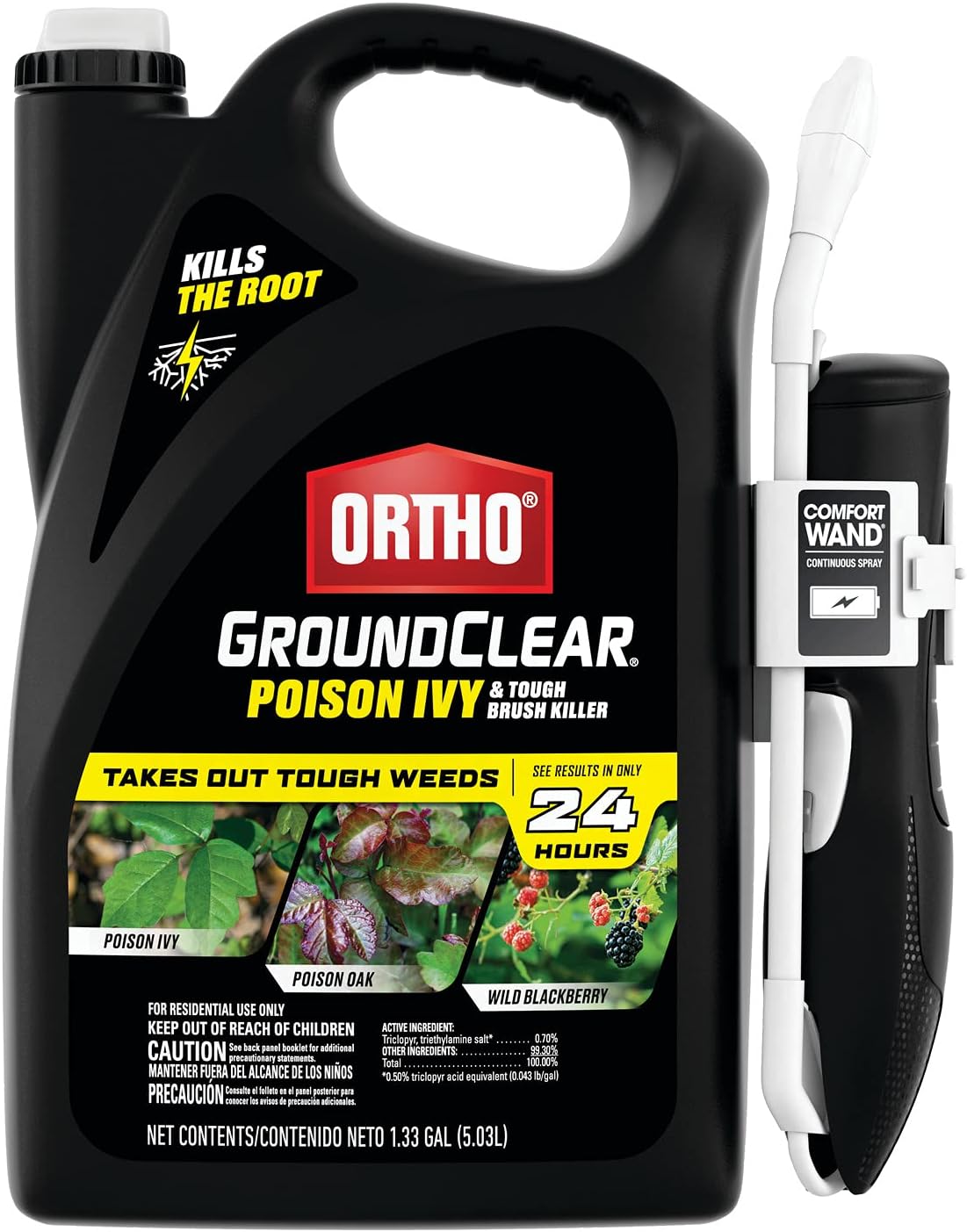 GroundClear Poison Ivy & Tough Brush Killer - Ready to Use with Comfort Wand, Poison Ivy Killer, Also Kills Poison Oak, Kudzu, Wild Blackberry, Vines & More, 1.33 gal.