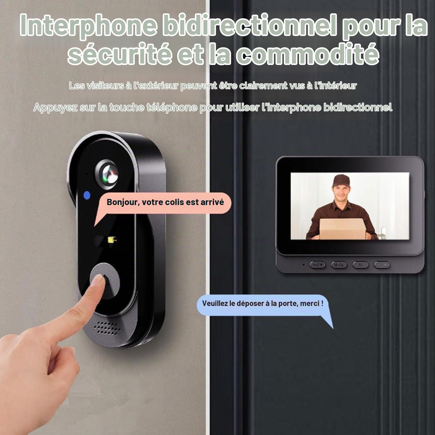 GUSHE Caméra sans Fil pour Sonnette: résolution 1080P, Angle de Vision de 170°, écran de 4,3 Pouces, Indice d'étanchéité IPX65 pour extérieur, Fonction de Vision Nocturne, X8 Sonnette avec Camera