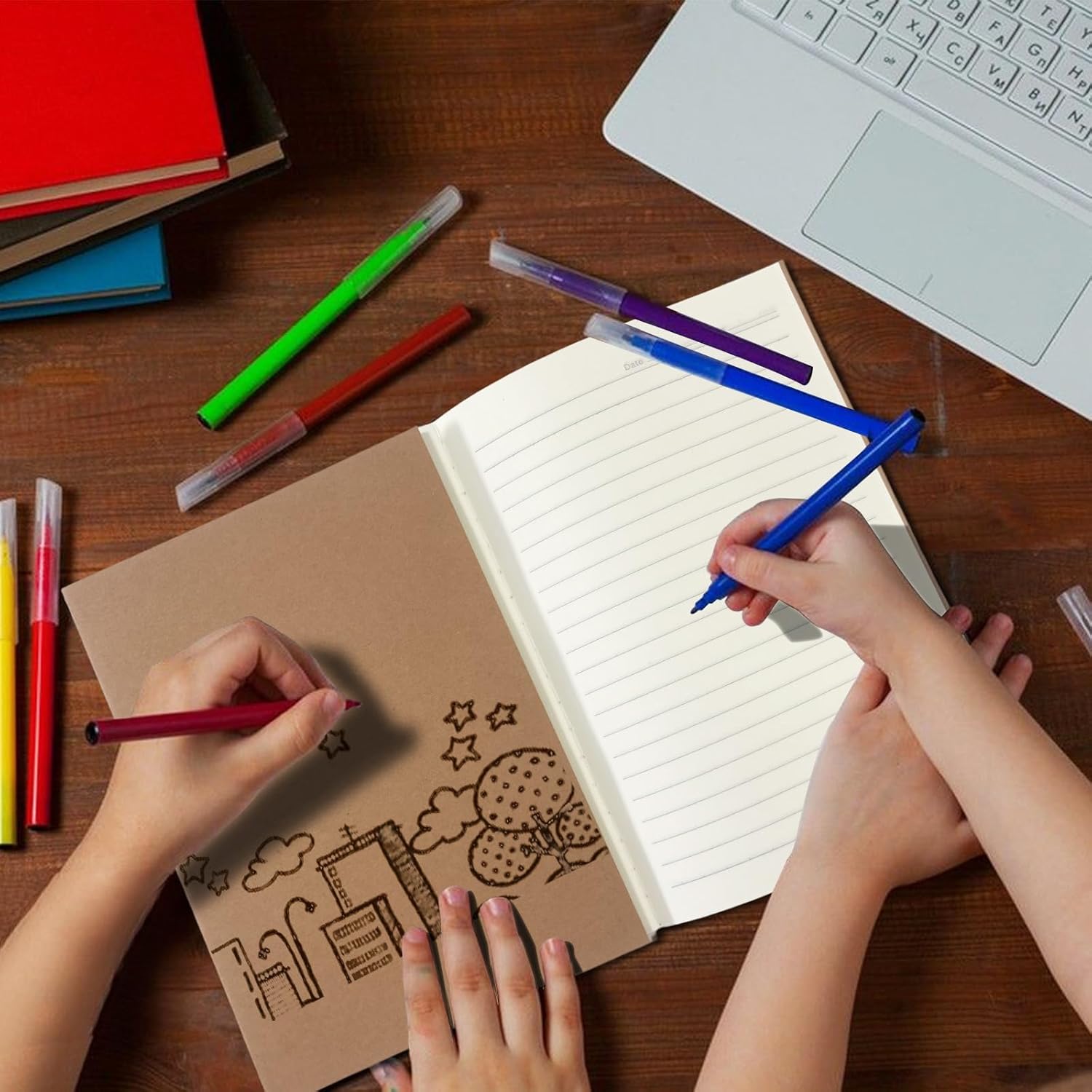 Homjoy 120 Pack Kraft Paper Notebook Journals A5 Journal Softcover Ruled Lined Journals Notebooks Bulk for Kids Student Writing Sketch Travel Journal Office