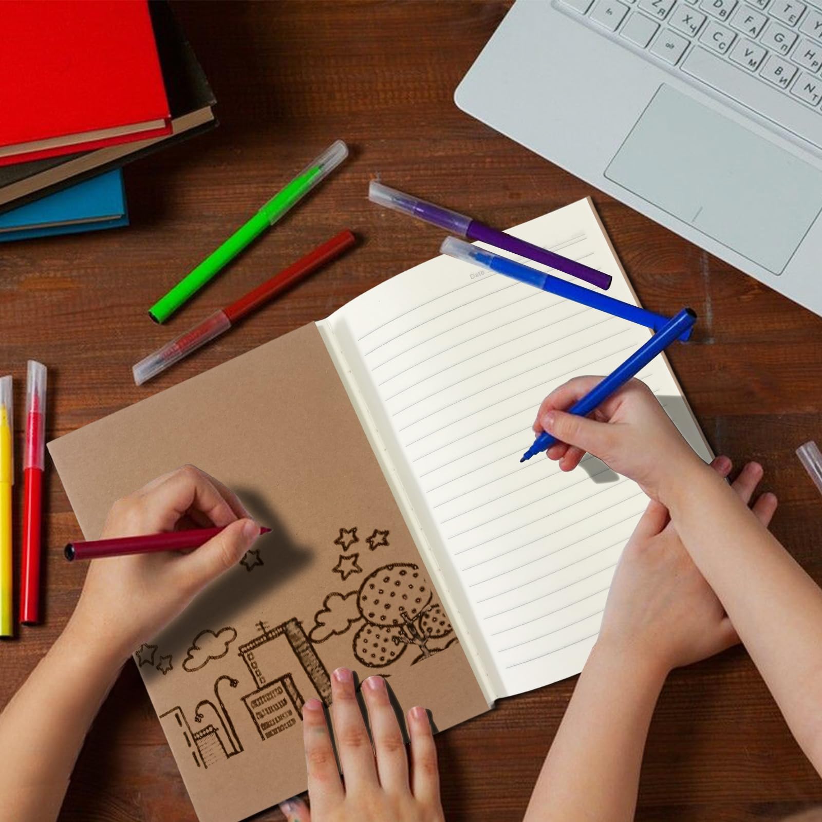 ToiULik Paquete de 120 cuadernos de papel kraft, tamaño A5, tapa blanda, rayados, cuadernos a granel para estudiantes adultos, escritura, bocetos, viajes, suministros escolares y de oficina