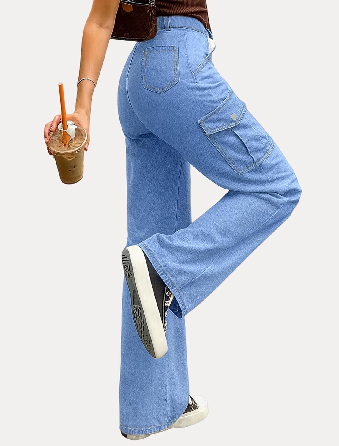 IWD Womens Cargo Pants High Waisted Straight Leg Trousers with 6 Pockets Casual Baggy Pants Trendy Clothes 2026 - Image 2