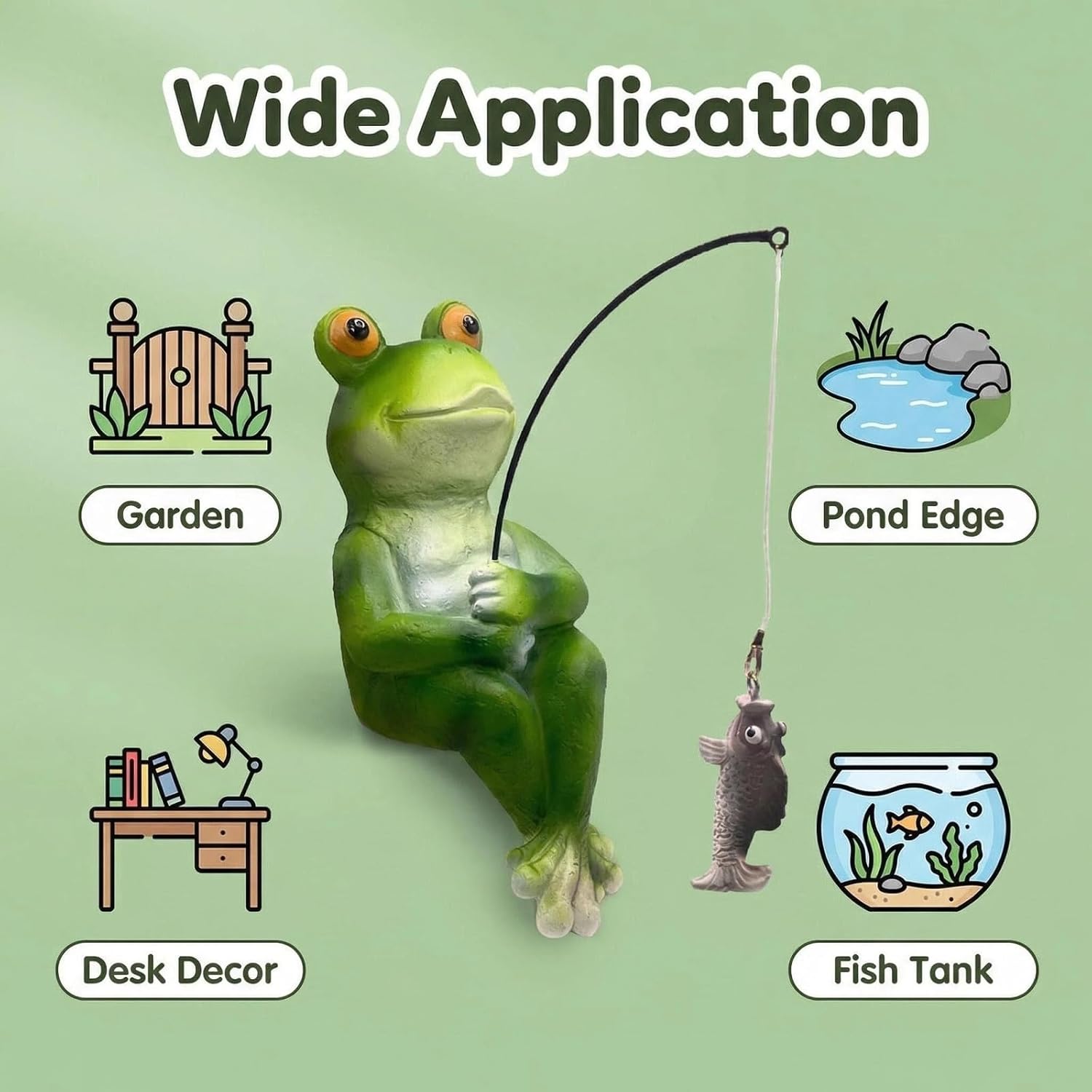 Frog Fishing Statue Garden Decor – 9.8" Weatherproof Resin Frog Fishing Sculpture Decor for Fish Ponds, Koi Ponds, Waterfalls, Poolside & Outdoor Gardens– Resin Figurine for Indoor & Outdoor Décor