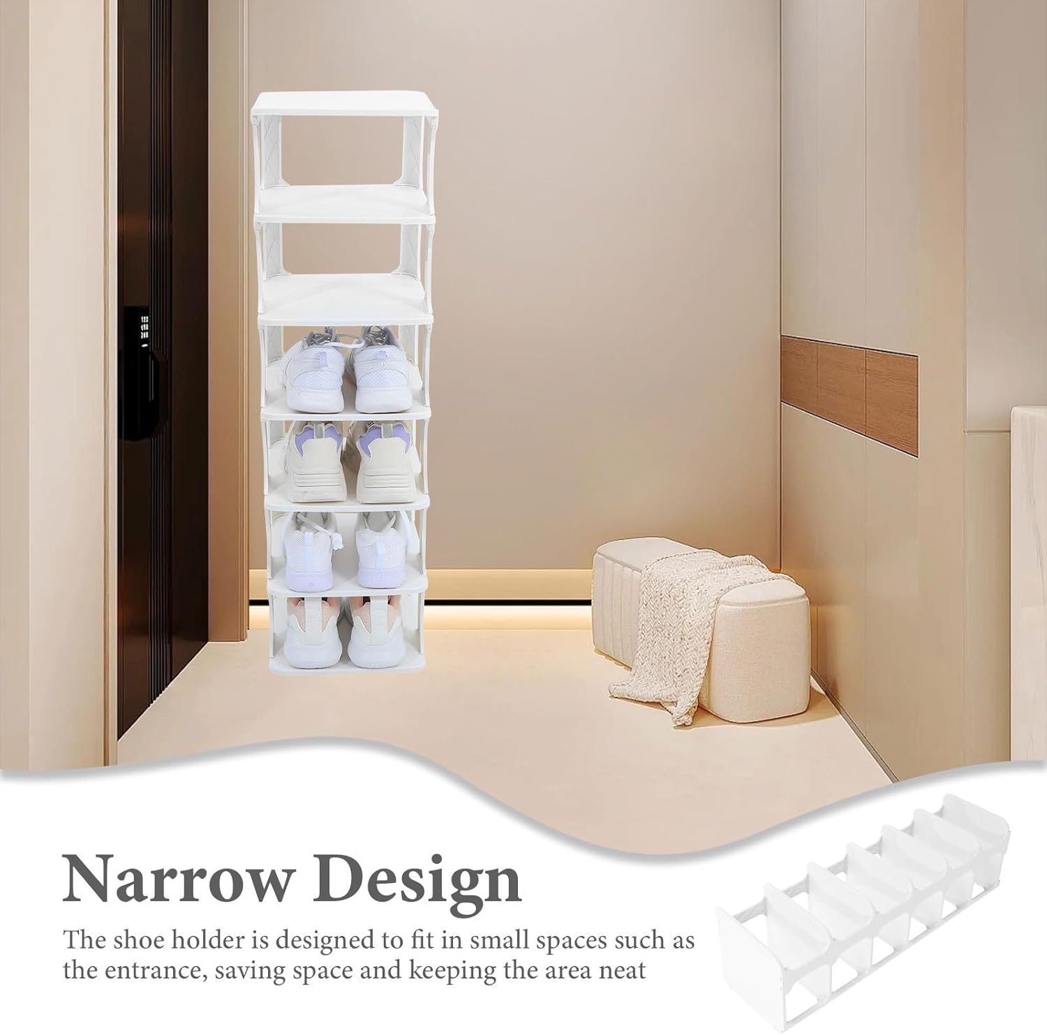 VALICLUD Space-Saving Freestanding Shoe Organizer Rack for Entryway Narrow Vertical Shoe Storage Shelf with Sturdy Plastic Construction and Minimalist Design