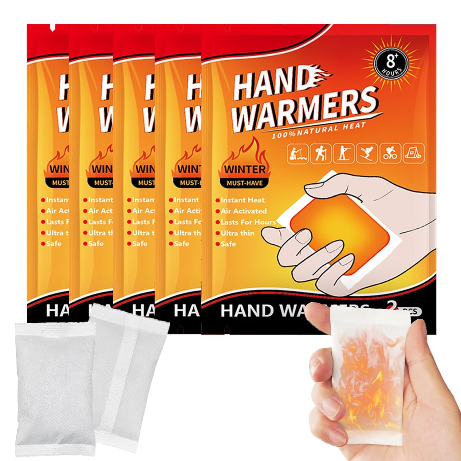 Calentadores de Manos, Hand Warmer Calentador de Manos, Calienta Bolsillo, Activado por Aire, 8 Horas Calor, para Senderismo, Esquí, Actividades al Aire Libre, 10pc