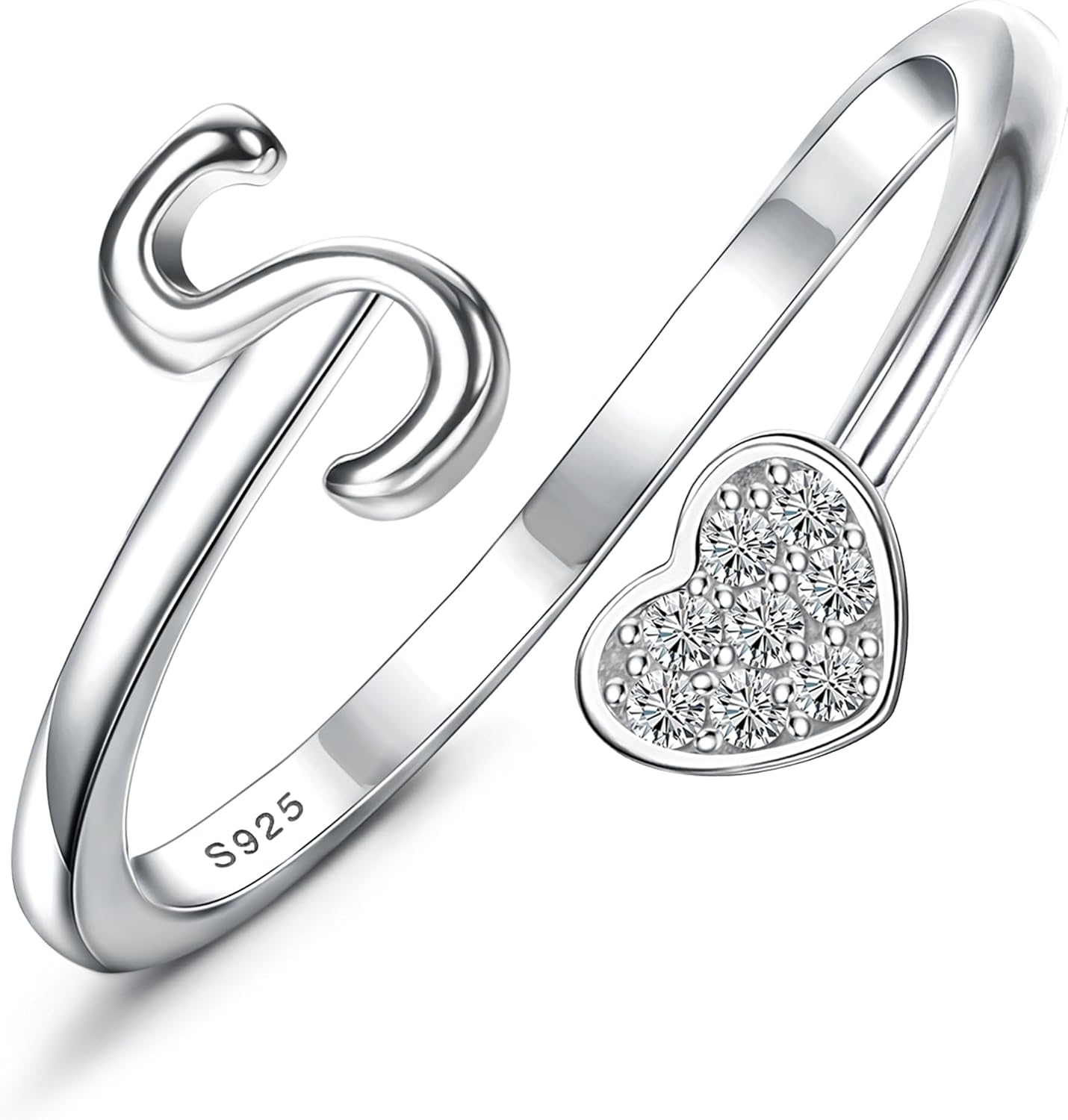 MILACOLATO Mothers Day Gifts 925 Sterling Silver Rings for Women Teen Girl 18K Gold Plated Heart Initial Rings Adjustable Capital Letter Ring Stackable Thumb Pinky Rings for Women Daughter Birthday Bridesmaid Gifts Jewelry