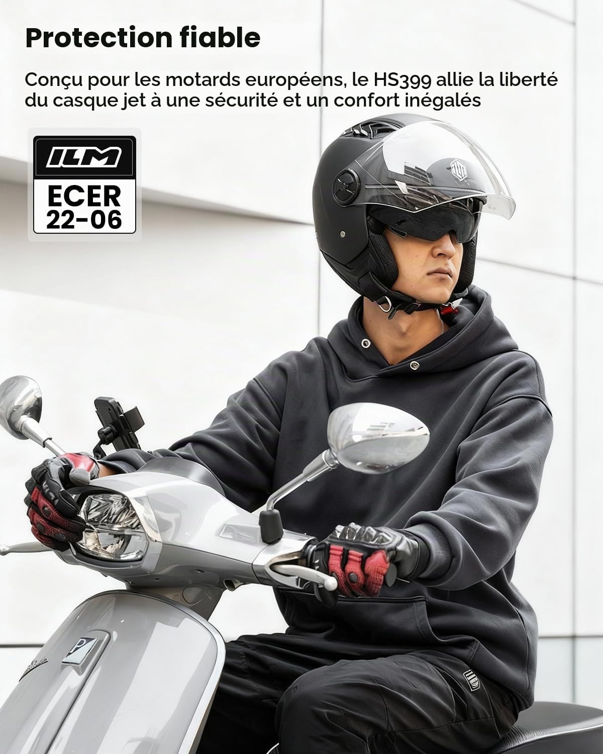 ILM Casque Moto Homme Femme Homologué ECE 22.06 Ouvert Vintage Retro 3/4 avec Double Visière pour Adulte Scooter Cruiser Moto Modèle HS399