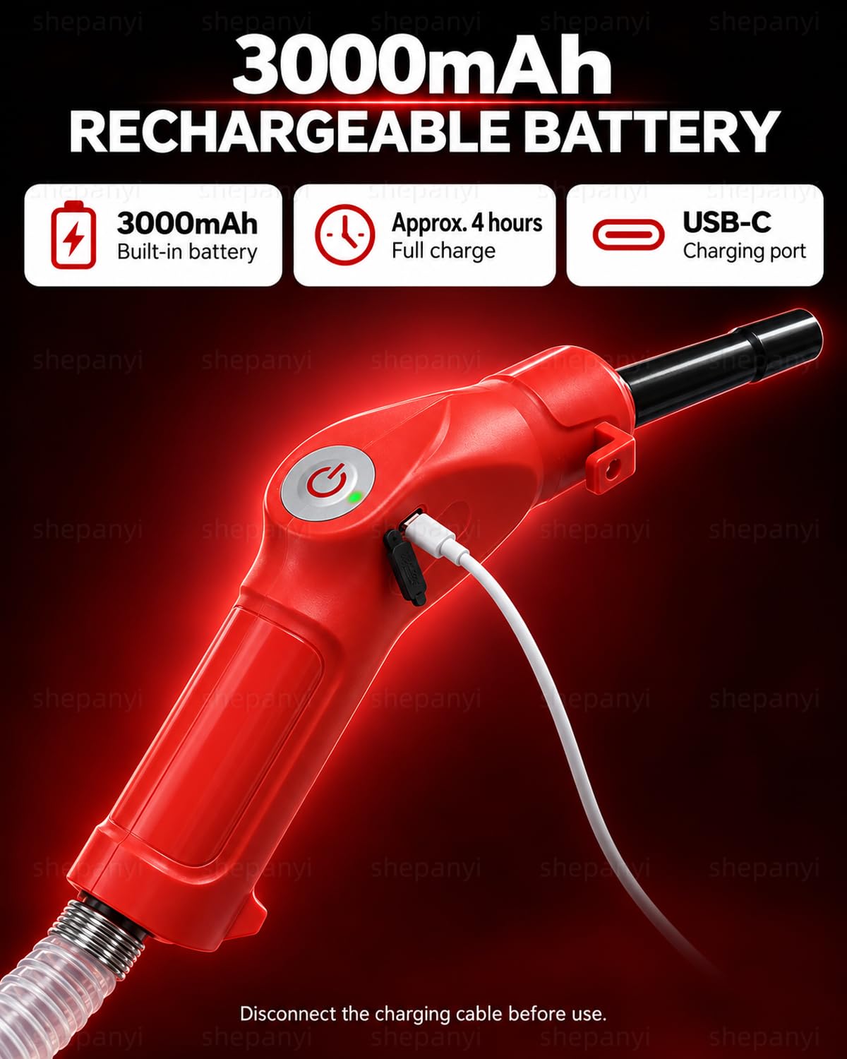 Pompe de transfert de carburant portable rechargeable par USB 3,2