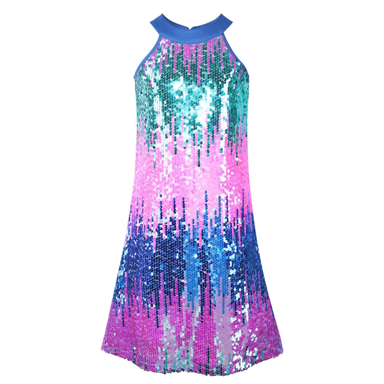 WELAKEN Girls Sparkly Sequin Dress Puff Sleeve for Kids Party Birthday