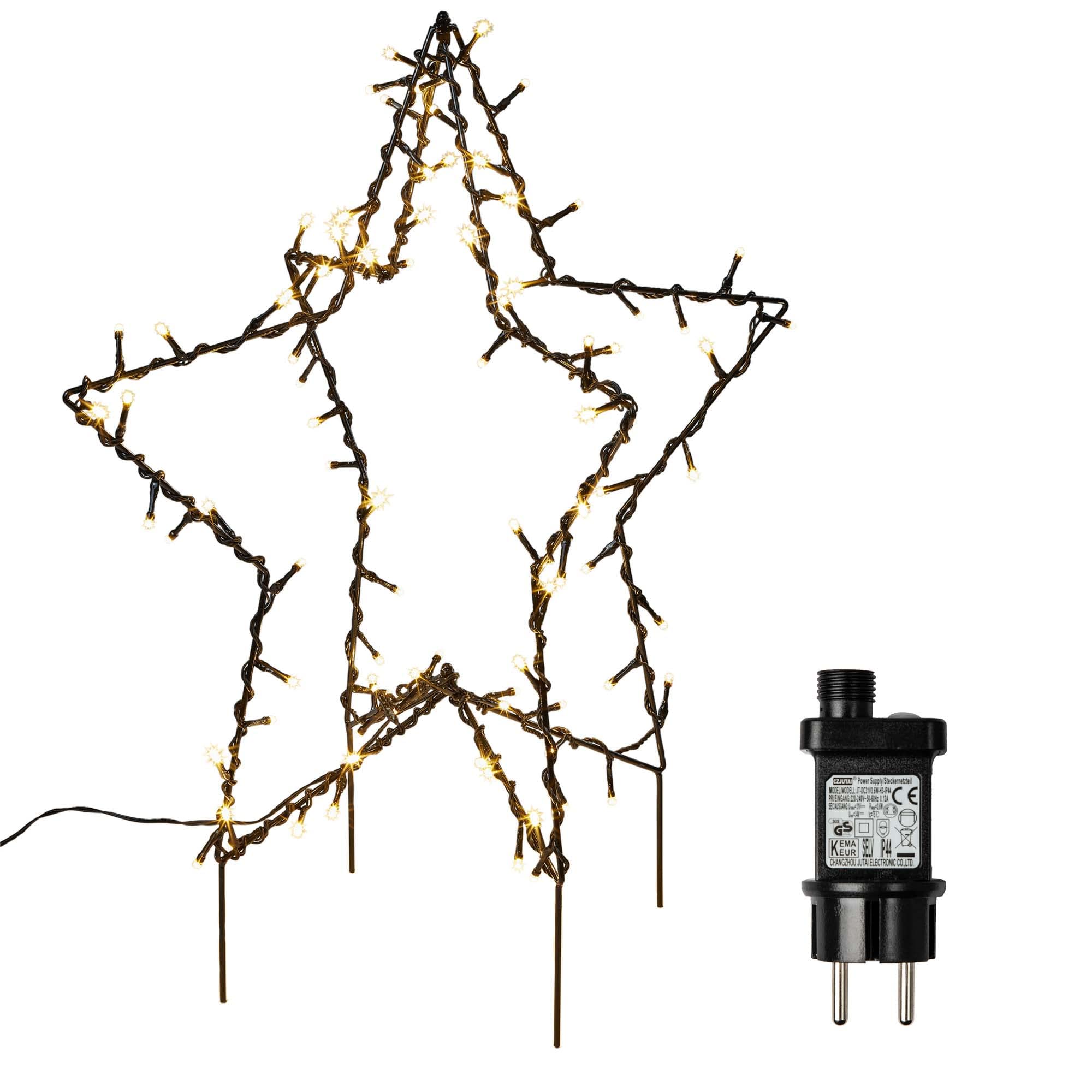 hellum LED Weihnachtsstern außen Timer & Trafo, 90 LED warmweiß, 50x59cm | Weihnachtsdeko outdoor aus schwarzem Metall, 2D/3D wählbar, Weihnachtsbeleuchtung außen, für Garten, Terrasse <59lm 578355
