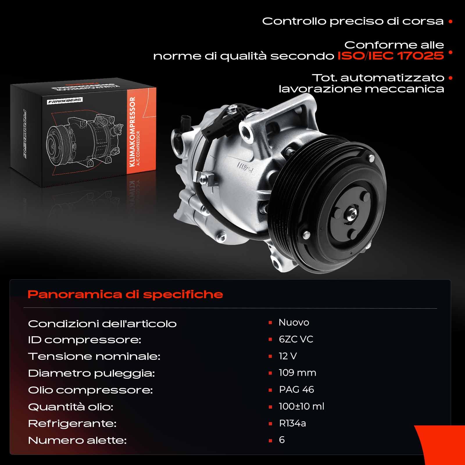 Frankberg Compressore aria condizionata con frizione Diesel Compatibile con Zafira Tourer C P12 Astra J P10 Cascada W13 13414017, compreso l'olio preconfezionato