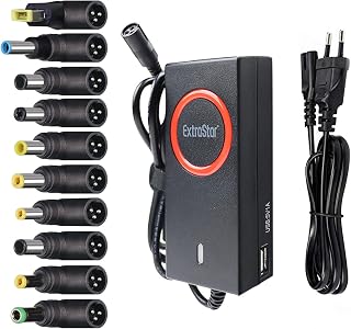 EXTRASTAR 65 W Universal-Netzteil mit 10 DC-Steckern für 15 V-20 V Heimelektronik und USB-Geräte – 3250 mA max.