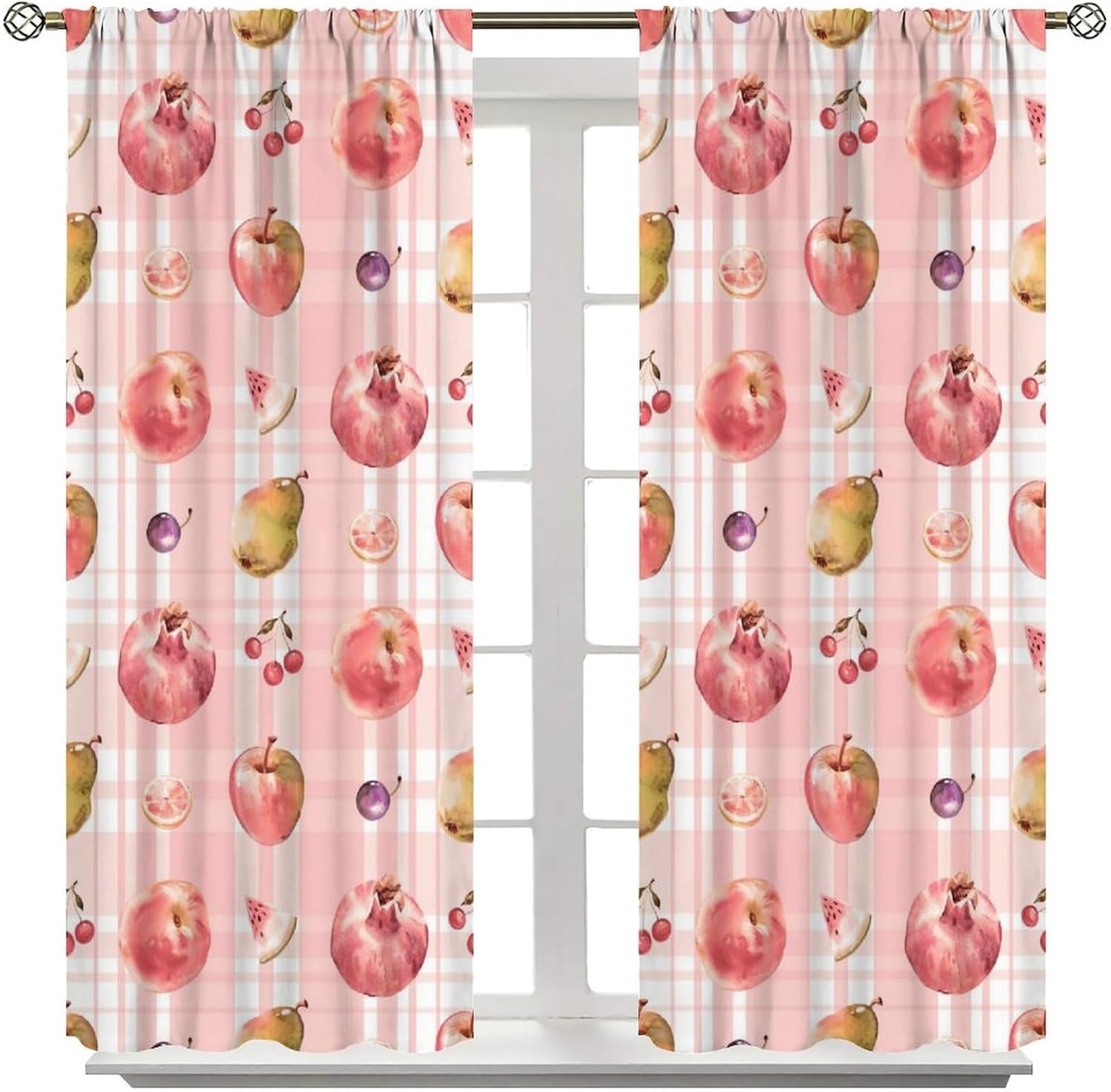 Fruit Blackout Curtain,Cherry Apples Pears Juicy Fruit Pink Girls Kids Window Curtains Nursery Kitchen Bedroom Cafe Dining Room Office Living Room Drapes,84x84 in