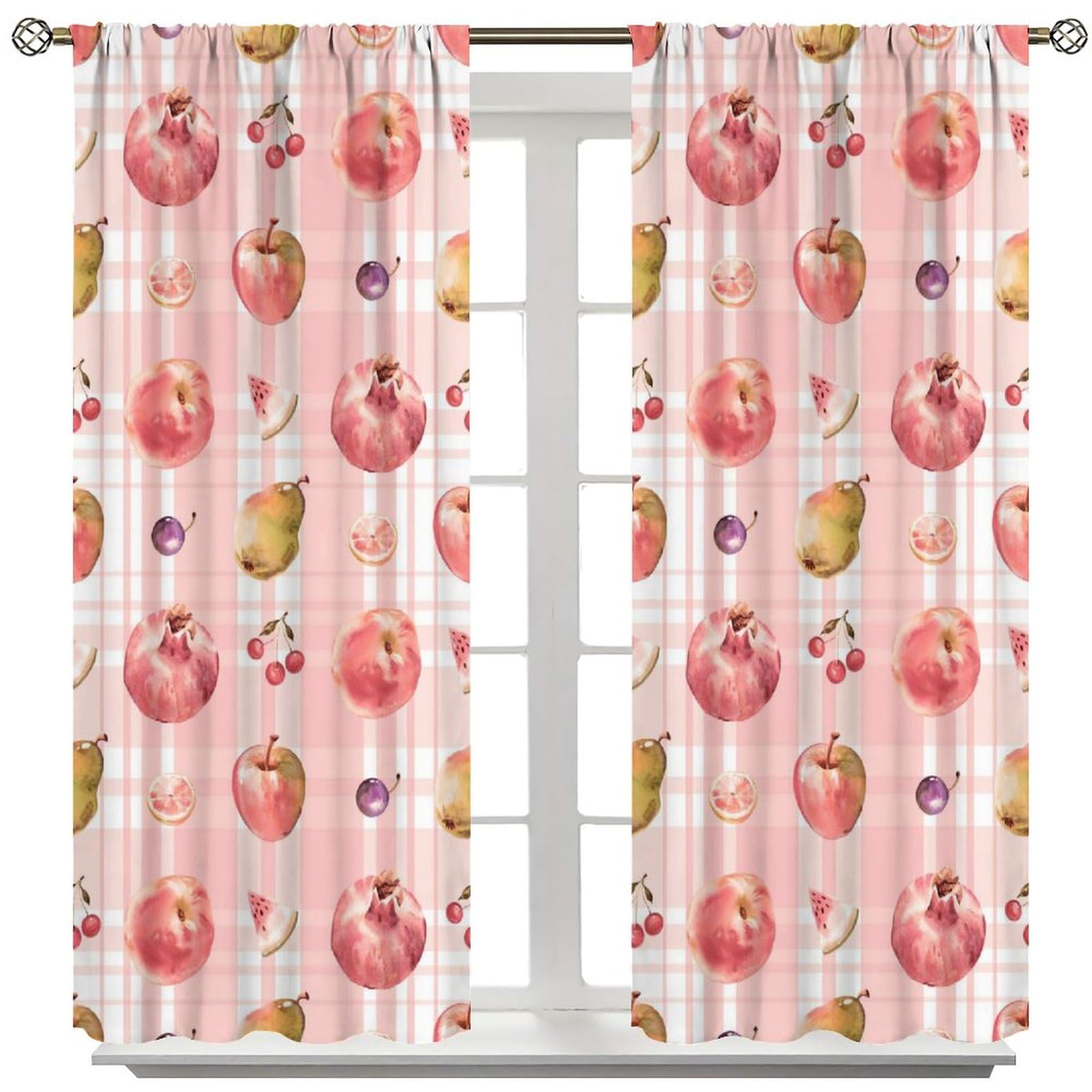 Fruit Blackout Curtain,Cherry Apples Pears Juicy Fruit Pink Girls Kids Window Curtains Nursery Kitchen Bedroom Cafe Dining Room Office Living Room Drapes,84x84 in