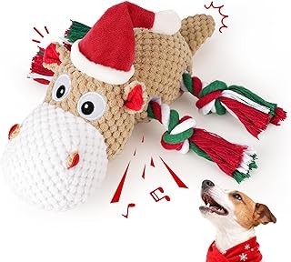 Christmas Dog Toys for Large Dogs - Squeaky Hippo Plush Dog Toys with Crinkle Paper, Cotton Ropes for Tug Games, Ideal Xmas Gift