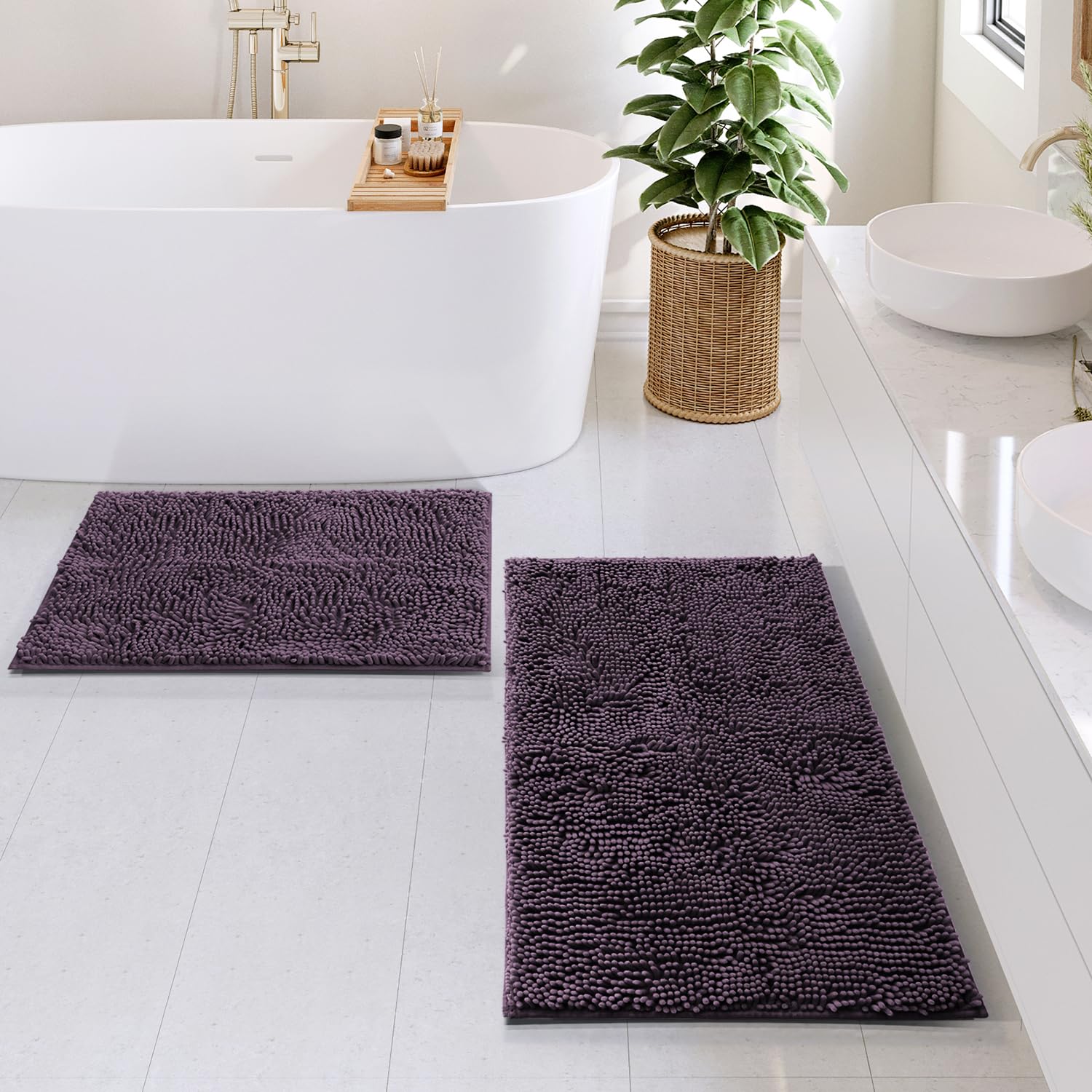 Hearth & Harbor Bathroom Rugs, Chenille Bath Mat, Machine Washable Bath Mats for Bathroom Non-Slip Backing Rubber - Image 2