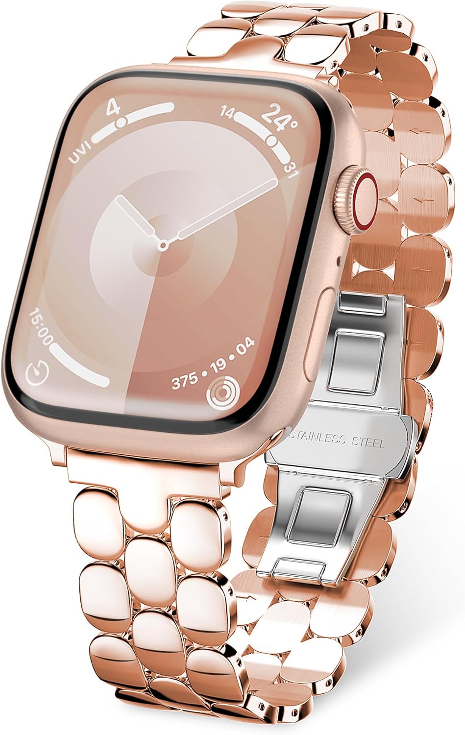 Compatible with Apple Watch Band 41mm 40mm 38mm 45mm 44mm 42mm Women,Cute Stainless Steel Metal iWatch Band for iWatch Series 9/SE/SE2/8/7/6/5/4/3/2/1,Pretty Shiny Look