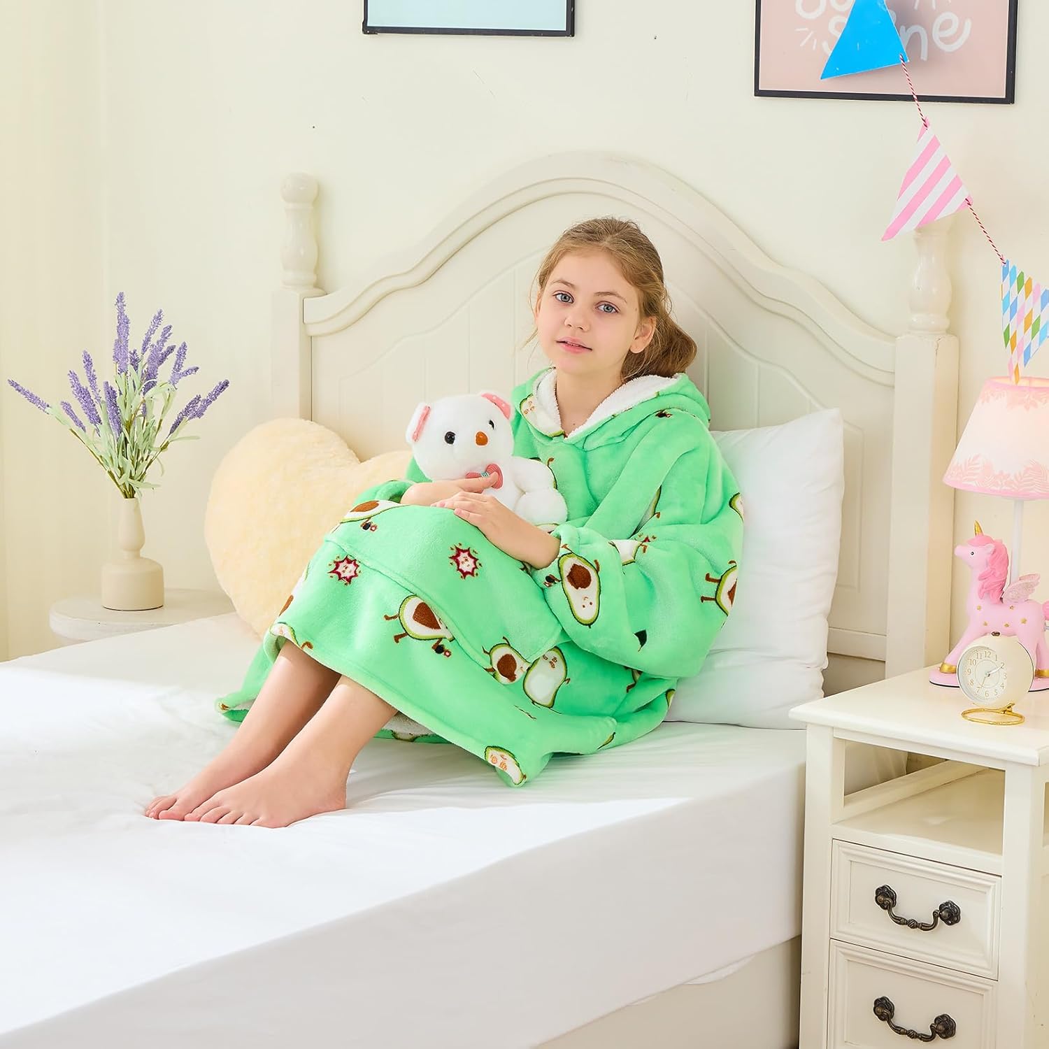 Moinlizy Wearable Blanket Hoodie for Kids 6-13Y, Oversized Thick Flannel Blanket Hooded with Pocket Sleeves - Image 4