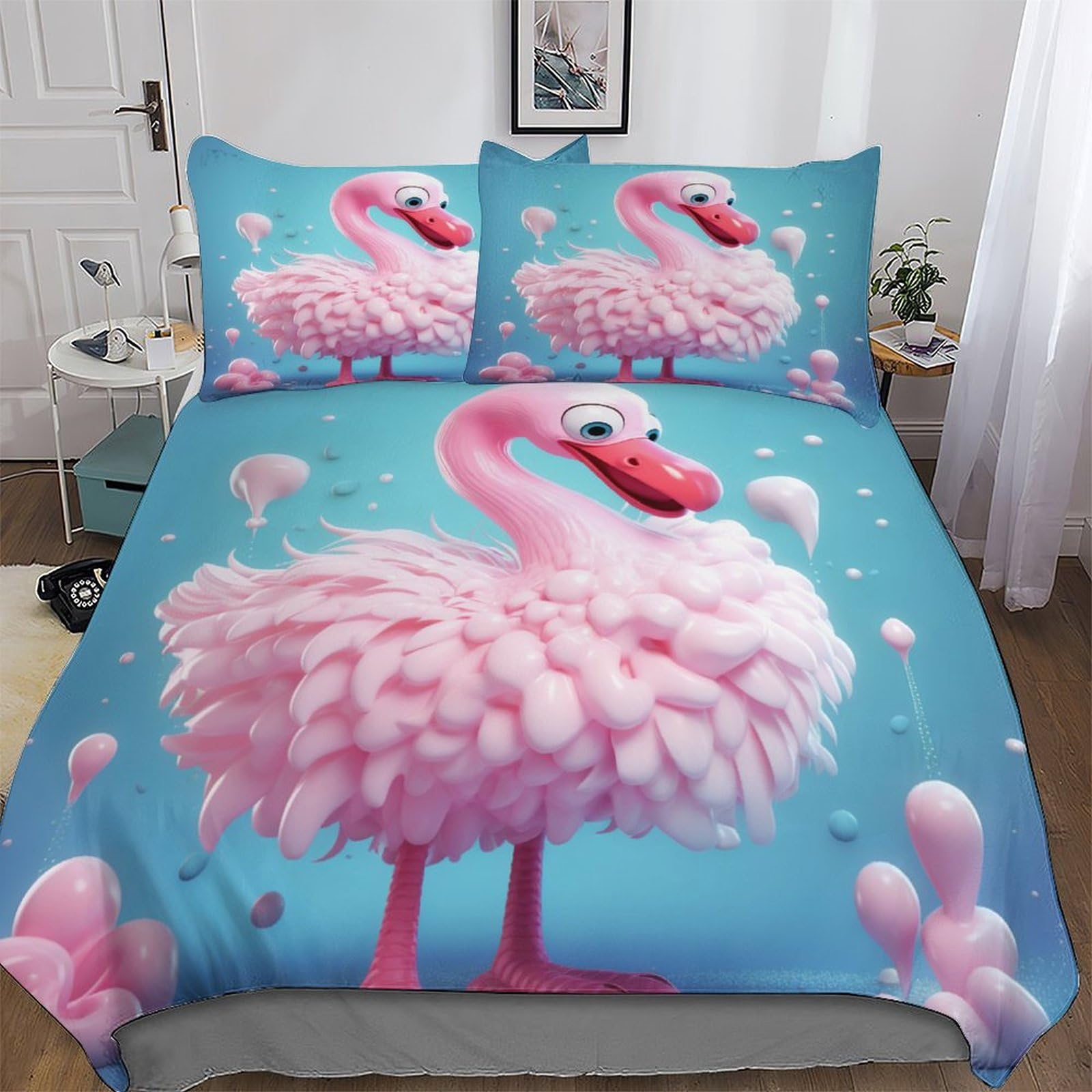Housse de couette flamant rose anti-allergie en microfibre douce avec zips