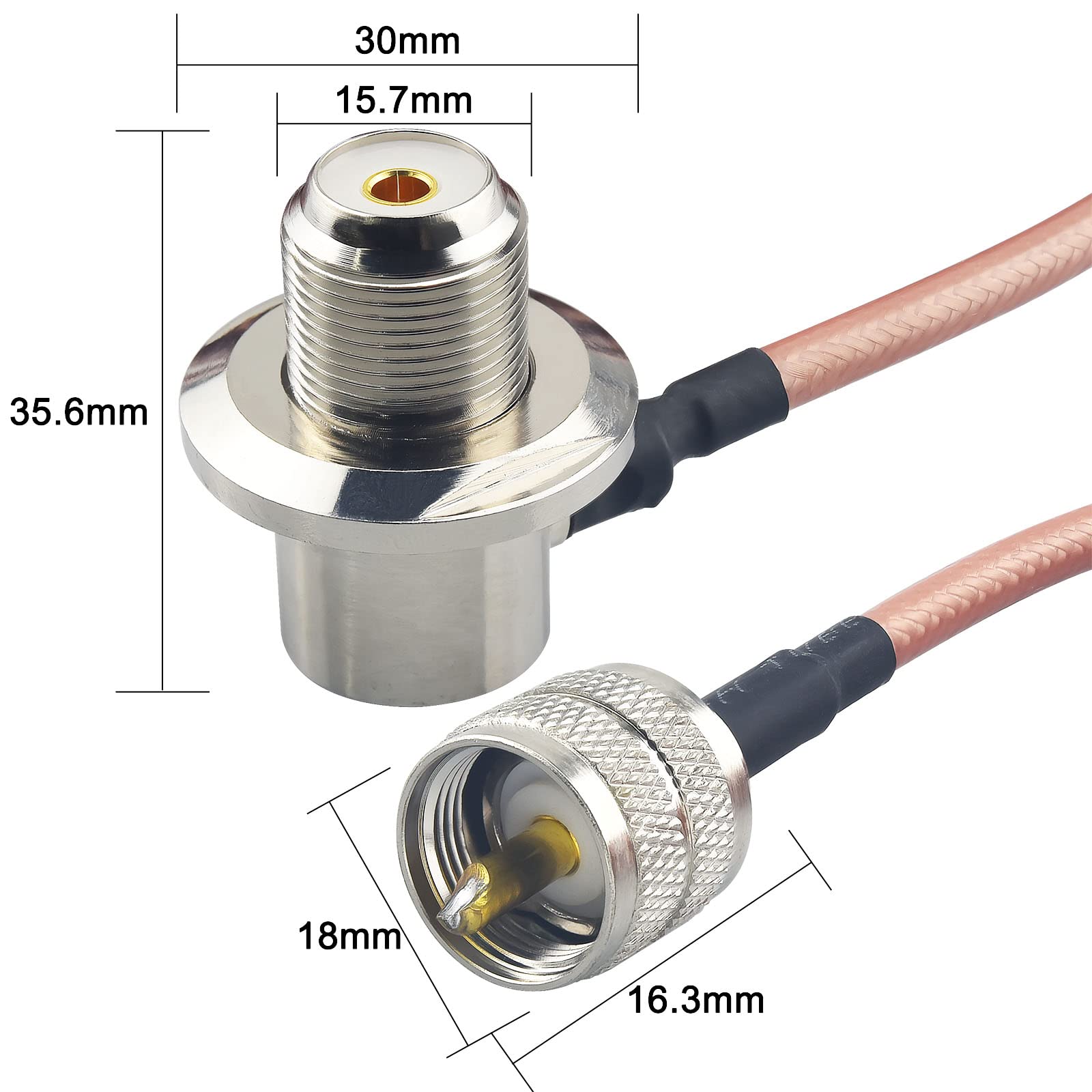 Cavo UHF PL259 Maschio a Femmina Angolo Retto 5M | RG142 Cavo di prolunga per antenna, bassa perdita. Per radio CB, walkie-talkie, SDR, UV-5R e apparati portatili.