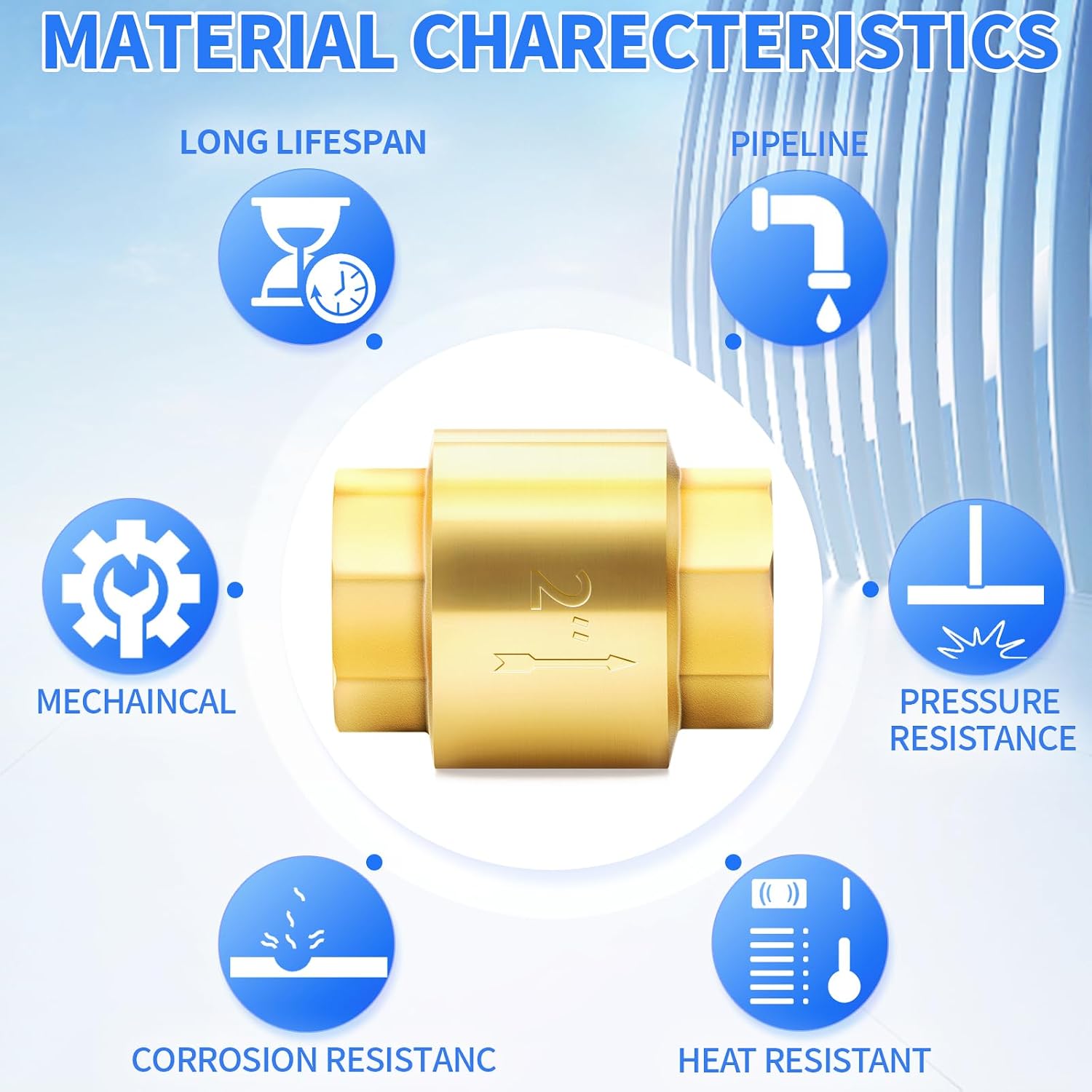 ChillWaves Brass In-Line Spring Check Valve 2" NPT Female Thread, One-Way Non-return Vertical Check Valve for Backflow Prevention(1-PACK)