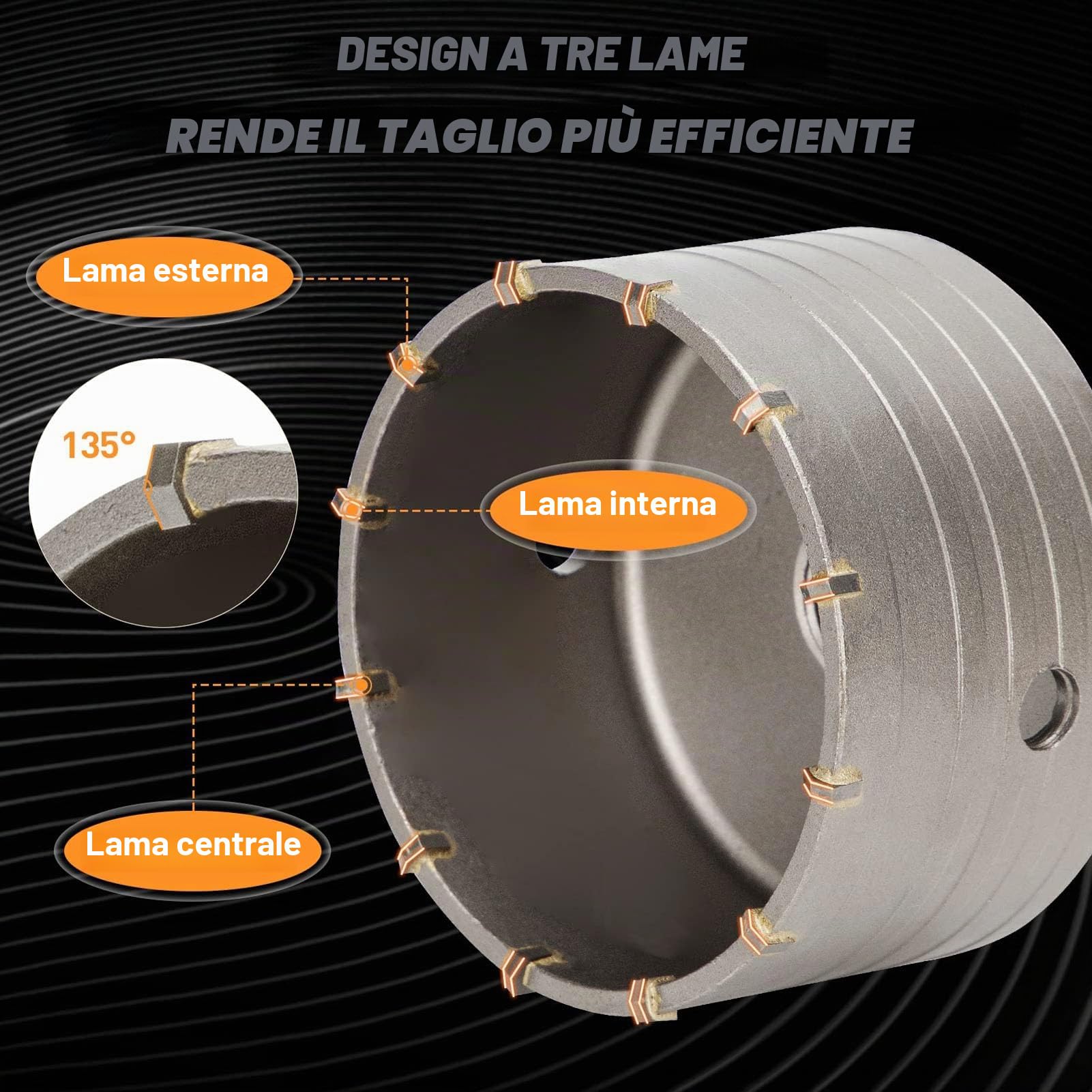 Set di Seghe a Tazza per Calcestruzzo, 9 Pezzi Set di Punte per Trapano Apri Fori per Cemento, 30/40/65/80/100 Mm Fresa per Fori Cavi Acciaio Al Tungsteno con Scatola di