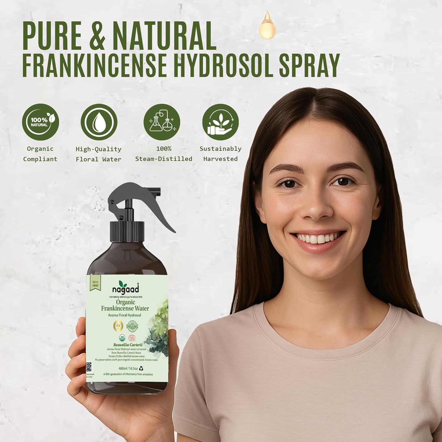 Frankincense Hydrosol & Organic Gum Arabic Bundle – USDA Certified Boswellia Carterii Spray (16.23 fl oz) + Wild-Harvested Acacia Senegal Gum (113g) for Aromatherapy, DIY, Skincare & Culinary Use