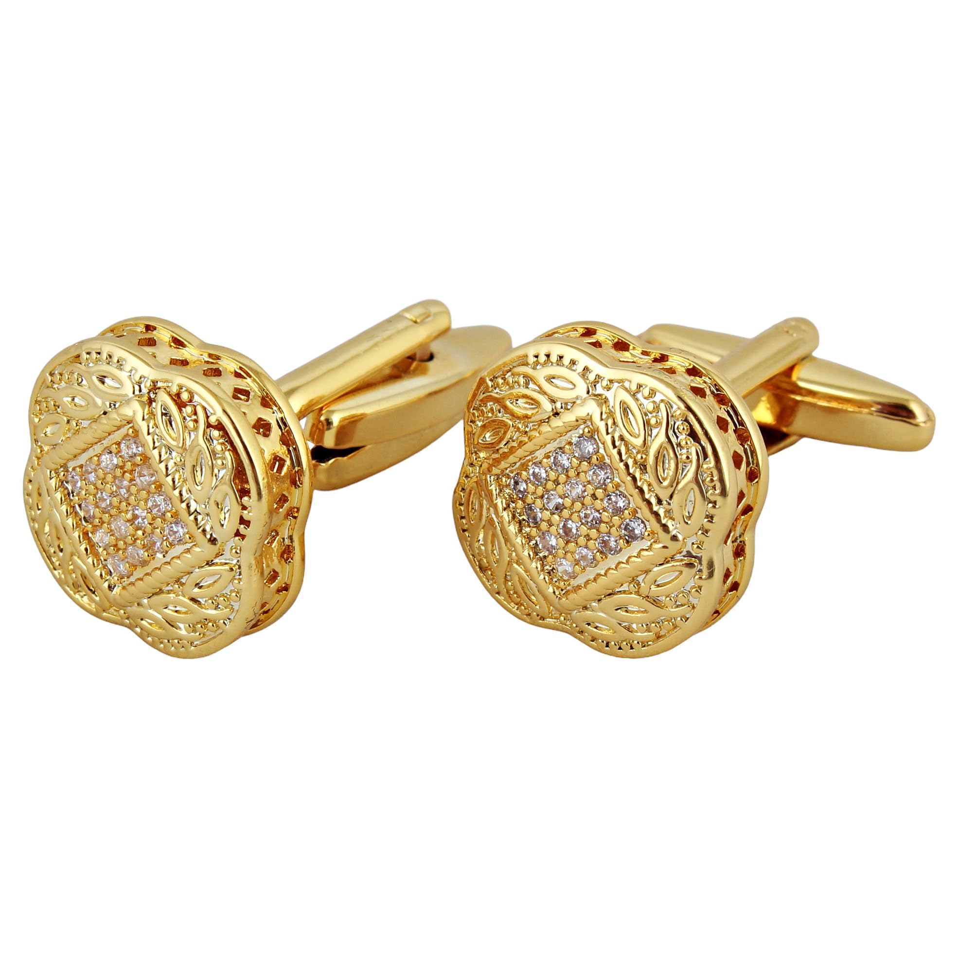 lucky jewellery Unique Men Jewelry Gold Plated with AD Stones Sleeve Button Formal Cuff Button Wedding Shirt Button, Suit, Blazer Cufflinks Pair Gift Set for Men (460-CHC4-1082)-picture-21