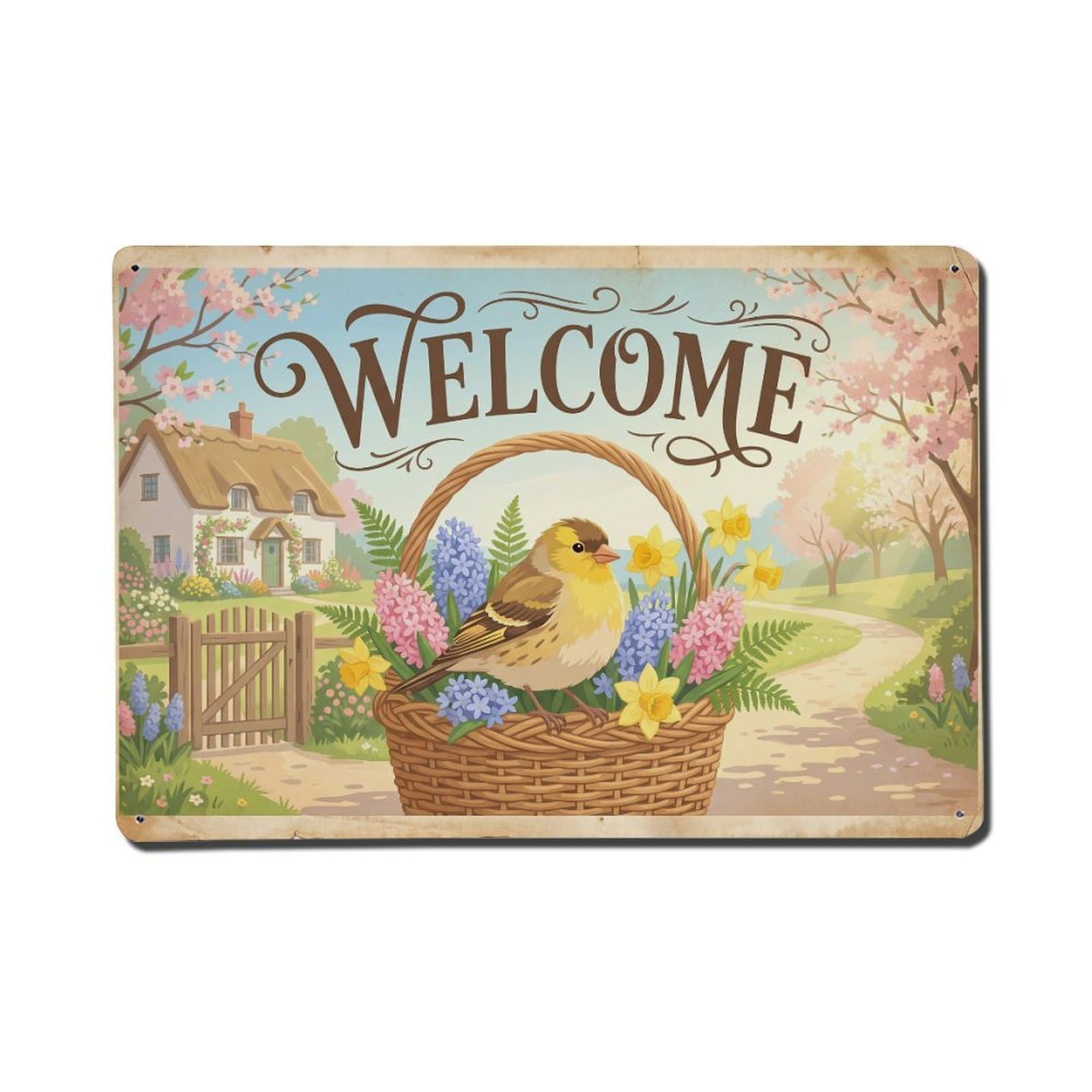 Vintage Welcome Finch Rustic Charm Metal Tin Sign