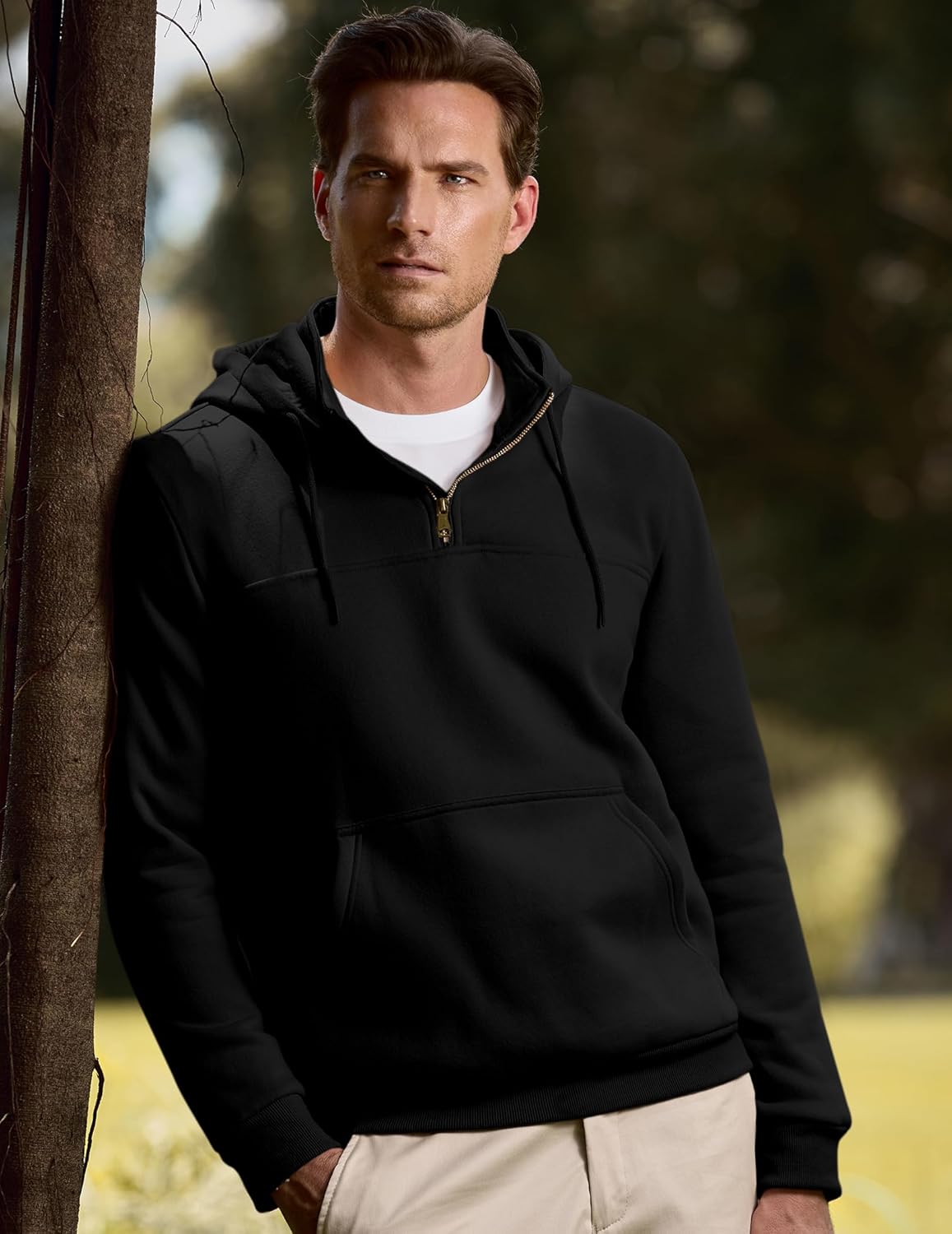 JMIERR Mens Casual Cotton Hoodies Drawstring Quarter Zip Pullover Sweatshirts - Image 8