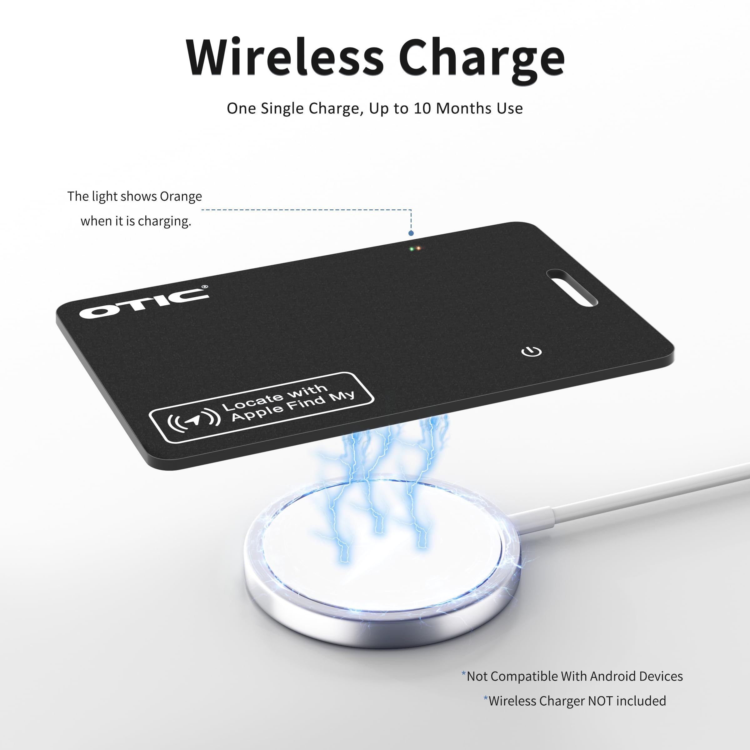 OTIC Custodia per portafoglio, ultra-sottile da 1,7 mm, ricaricabile, funziona con Apple Find My (solo iOS), localizzatore di oggetti per etichette bagagli, passaporti, telefono, impermeabile IP67