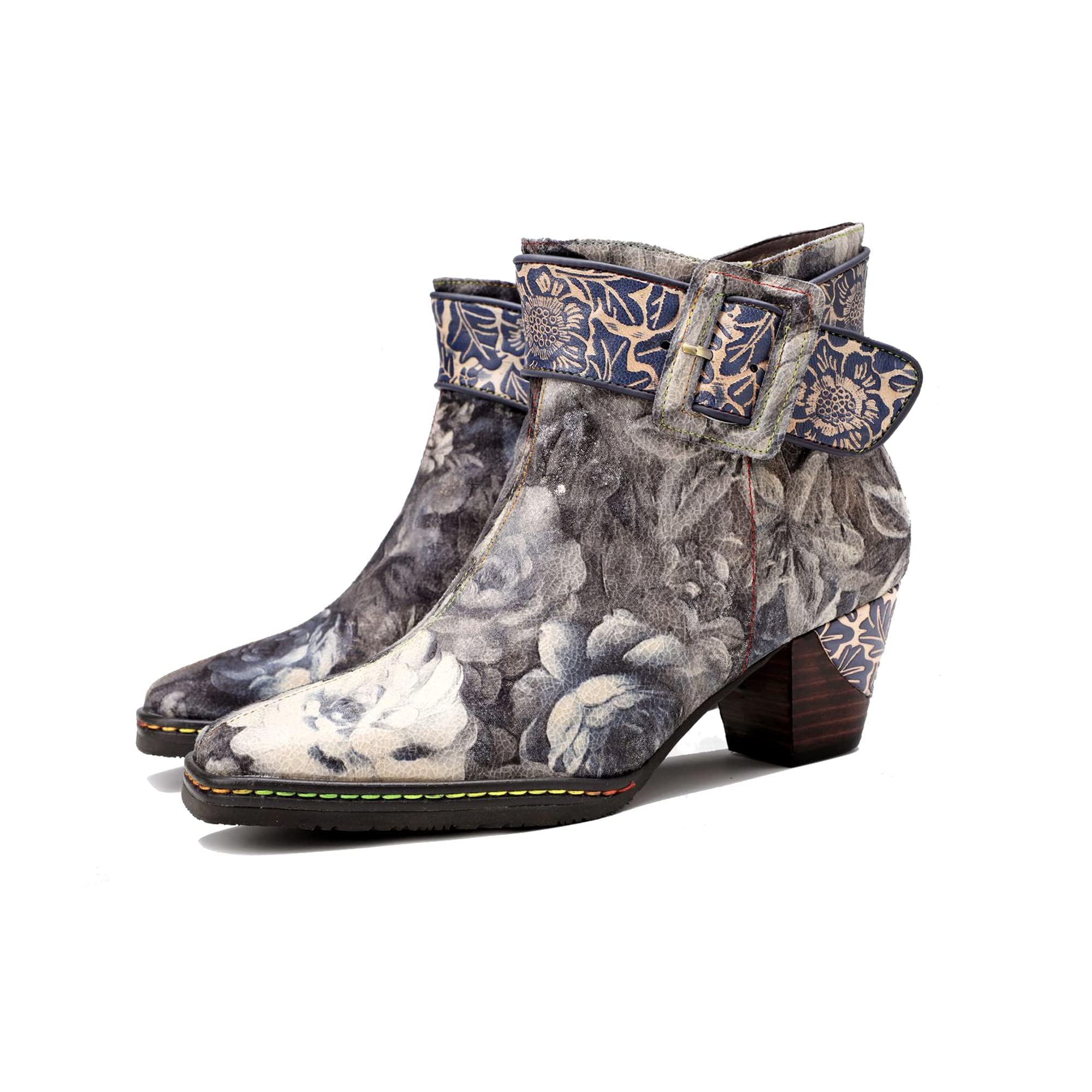 Women's Handmade Retro Lambskin High Heel Boots, Colorful Painting, Metallic Style - Fashion, Comfortable, Durable, Unique Minority Style