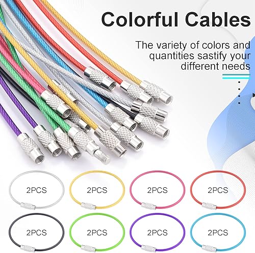 Miniatura 5 de CooBigo Paquete de 16 lazos de acero inoxidable de 0.079 in con revestimiento de alambre para llaveros grandes de 6 pulgadas para etiquetas de