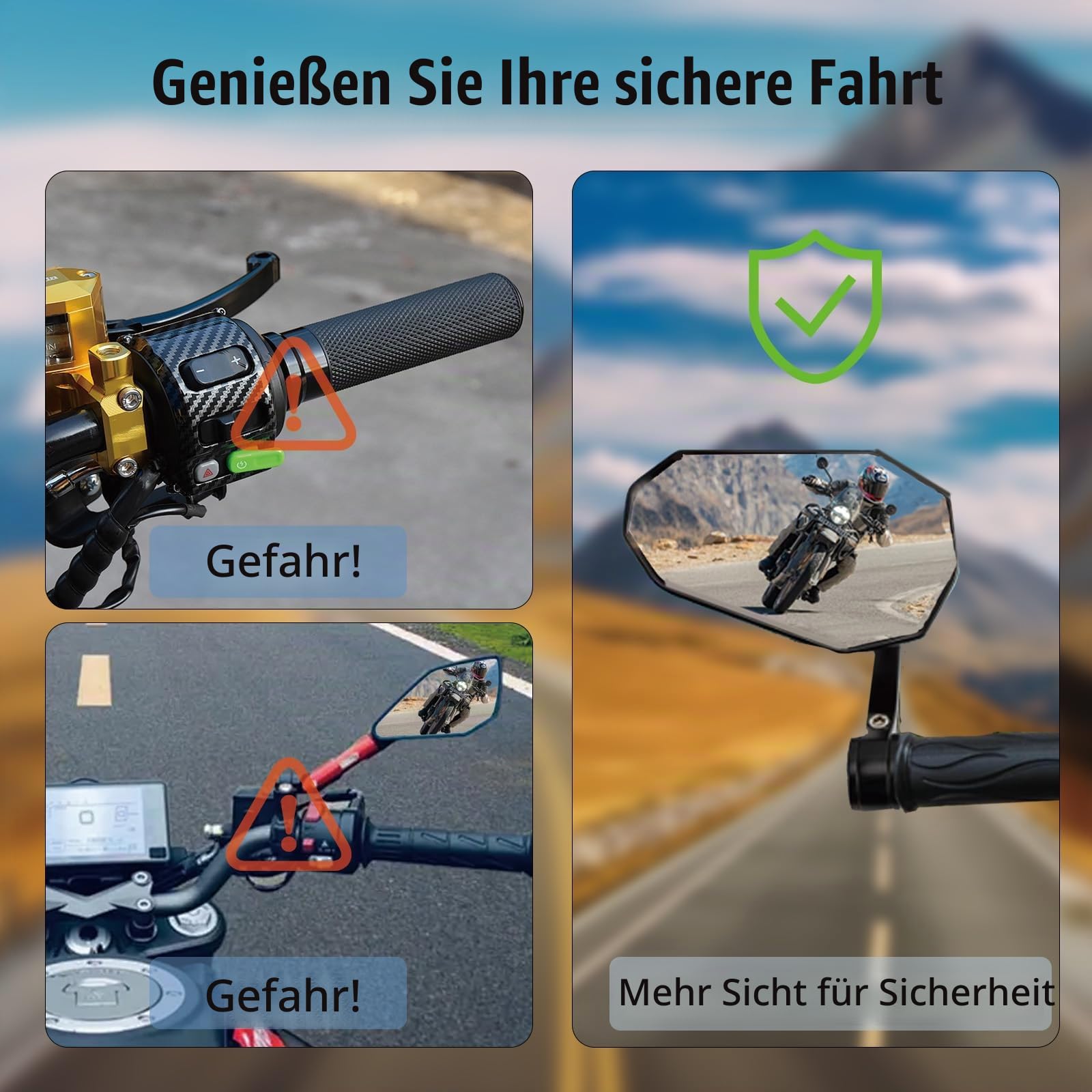 Lenkerendenspiegel E-geprüft 360°Drehbare Motorrad Unterlenker Spiegel | 7/8" 22mm Seitenspiegel für Lenker, Rückspiegel Motorrad für M8-Gewinde, für Scooter, Roller, ATV, Streetbikes, 2 Stück