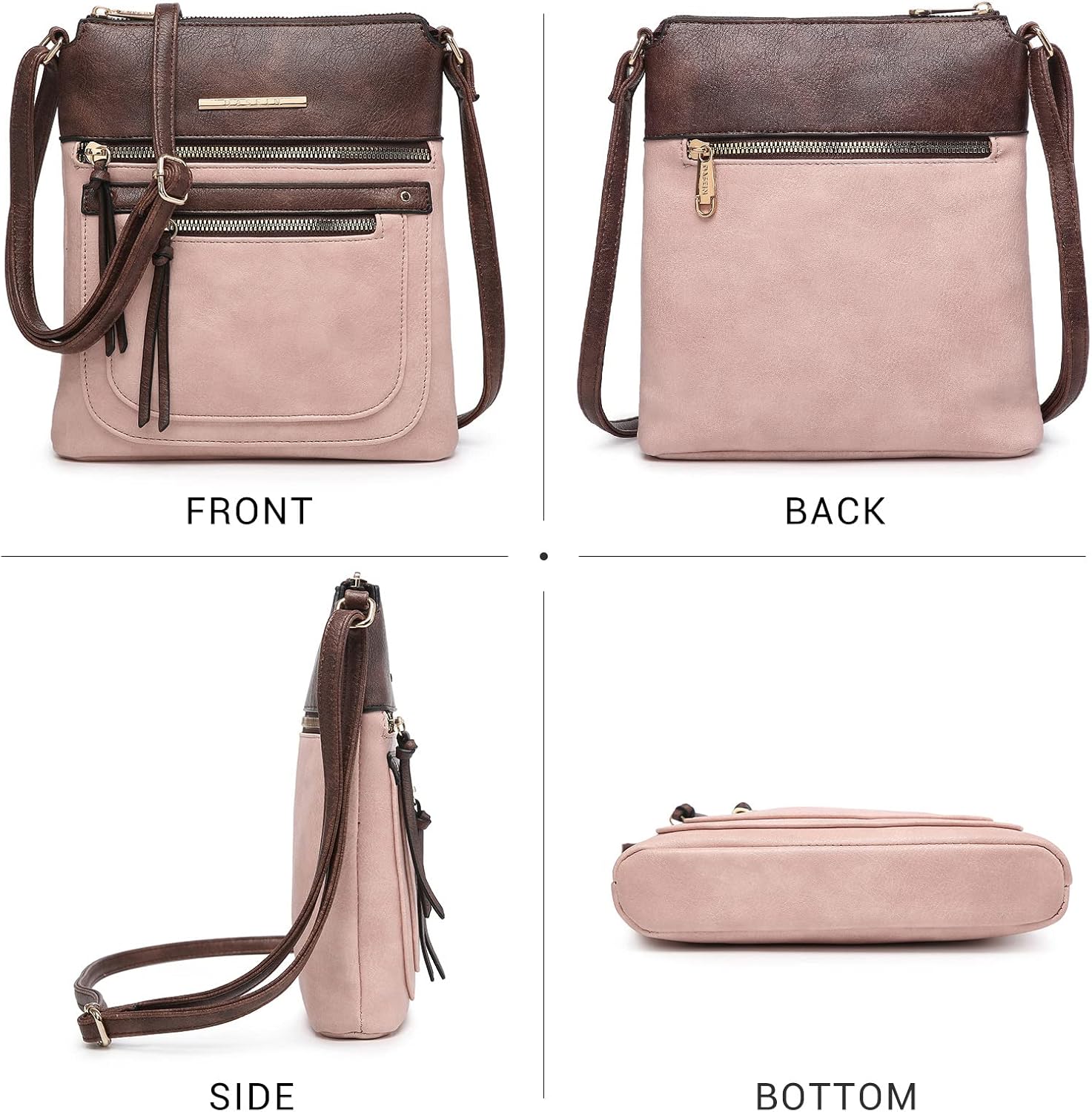 Dasein Crossbody Purse for Women Vegan Leather Shoulder Handbags Messenger Bags with Multi Zipper Pockets - Image 3