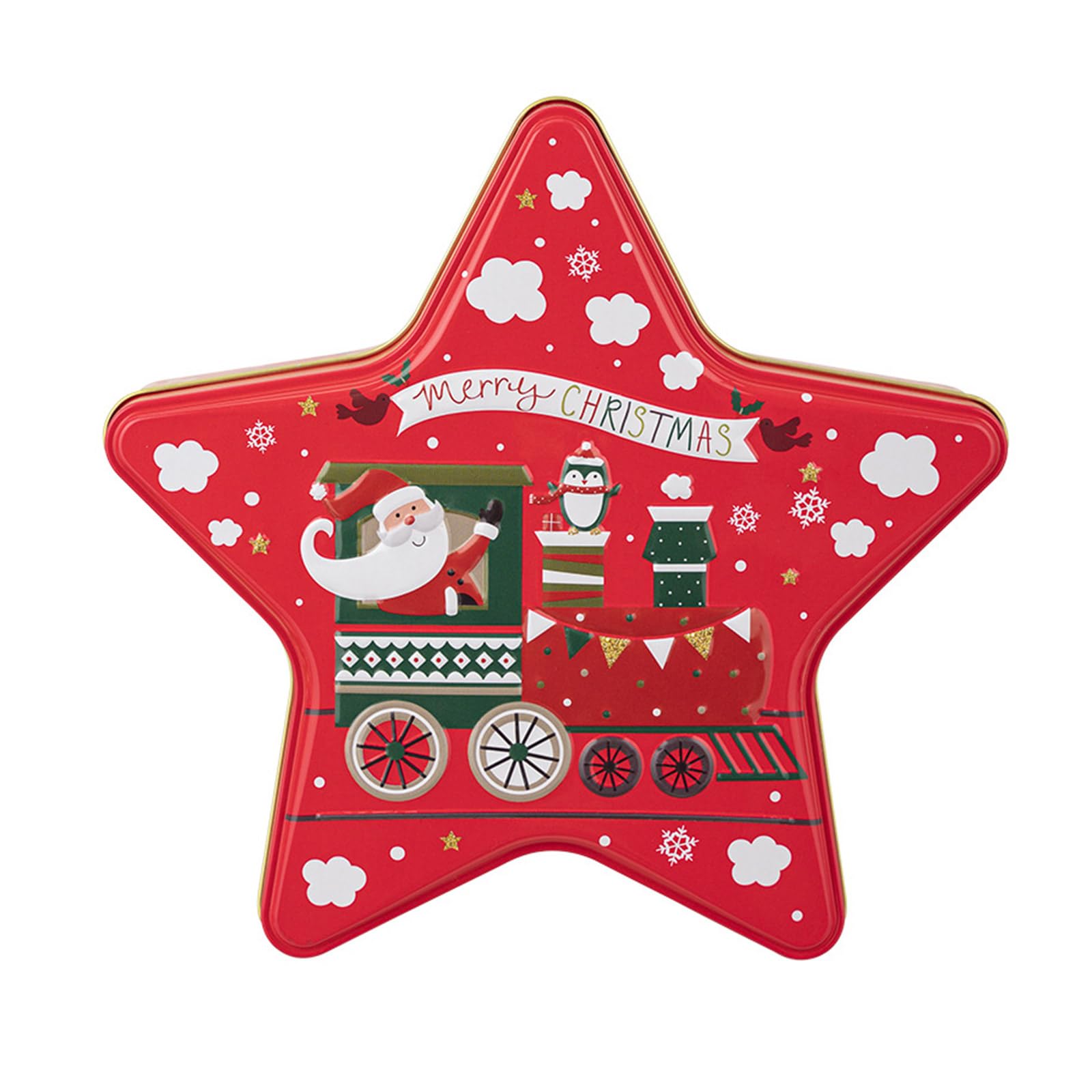 carotoe Festival Tinplate Star Storage Box Holiday Themed Star Shape Tin Candy Treats Storage Box for Home and Use Festival Shape Container