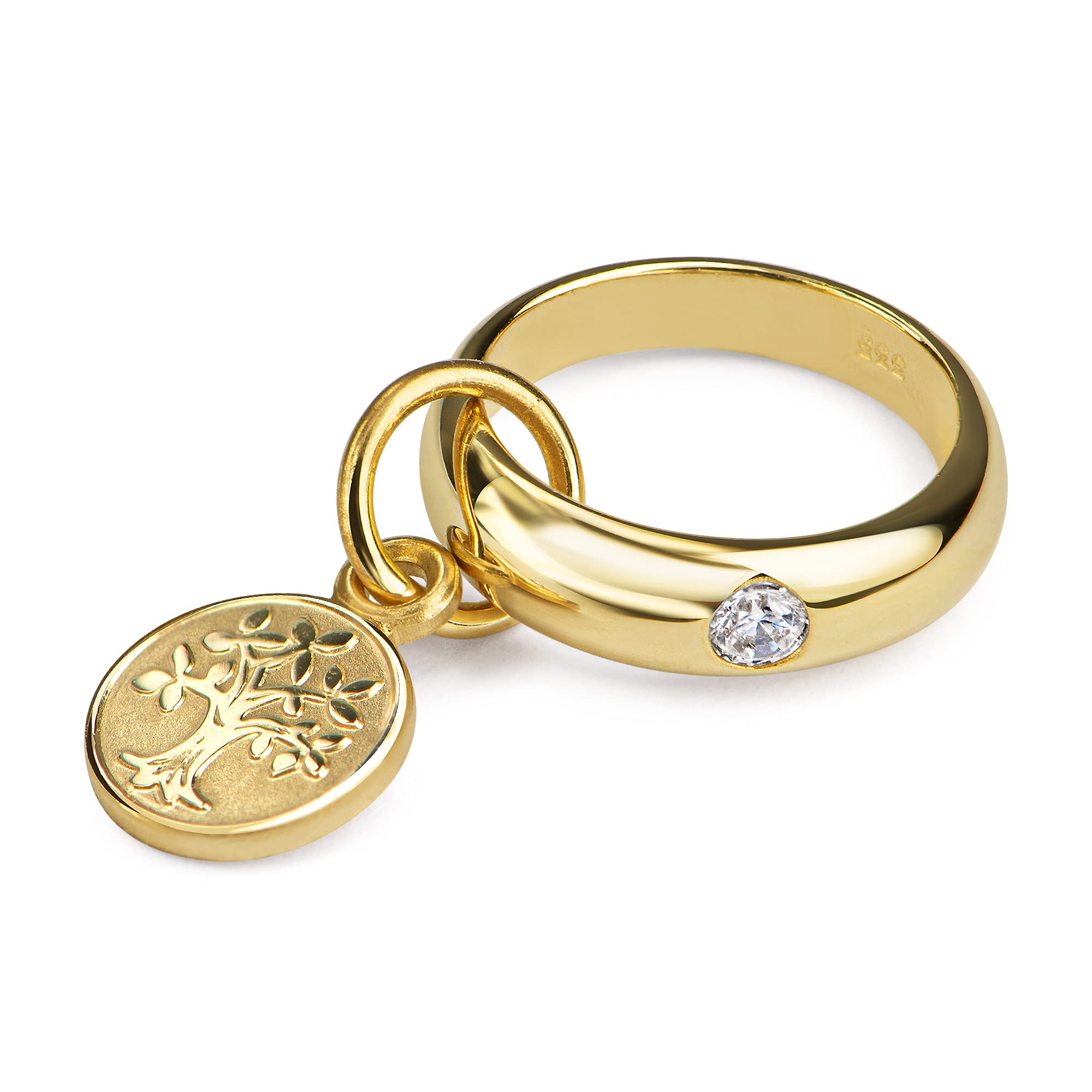 Taufkette Taufring mit Zirkonia und Lebensbaum/Baum des Lebens -Einhänger aus 333er Gelbgold inkl. vergoldeter Silberkette 36/38cm AMZ0484